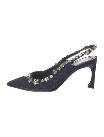 Christian Dior Denim Crystal Embellishments Slingback Pumps