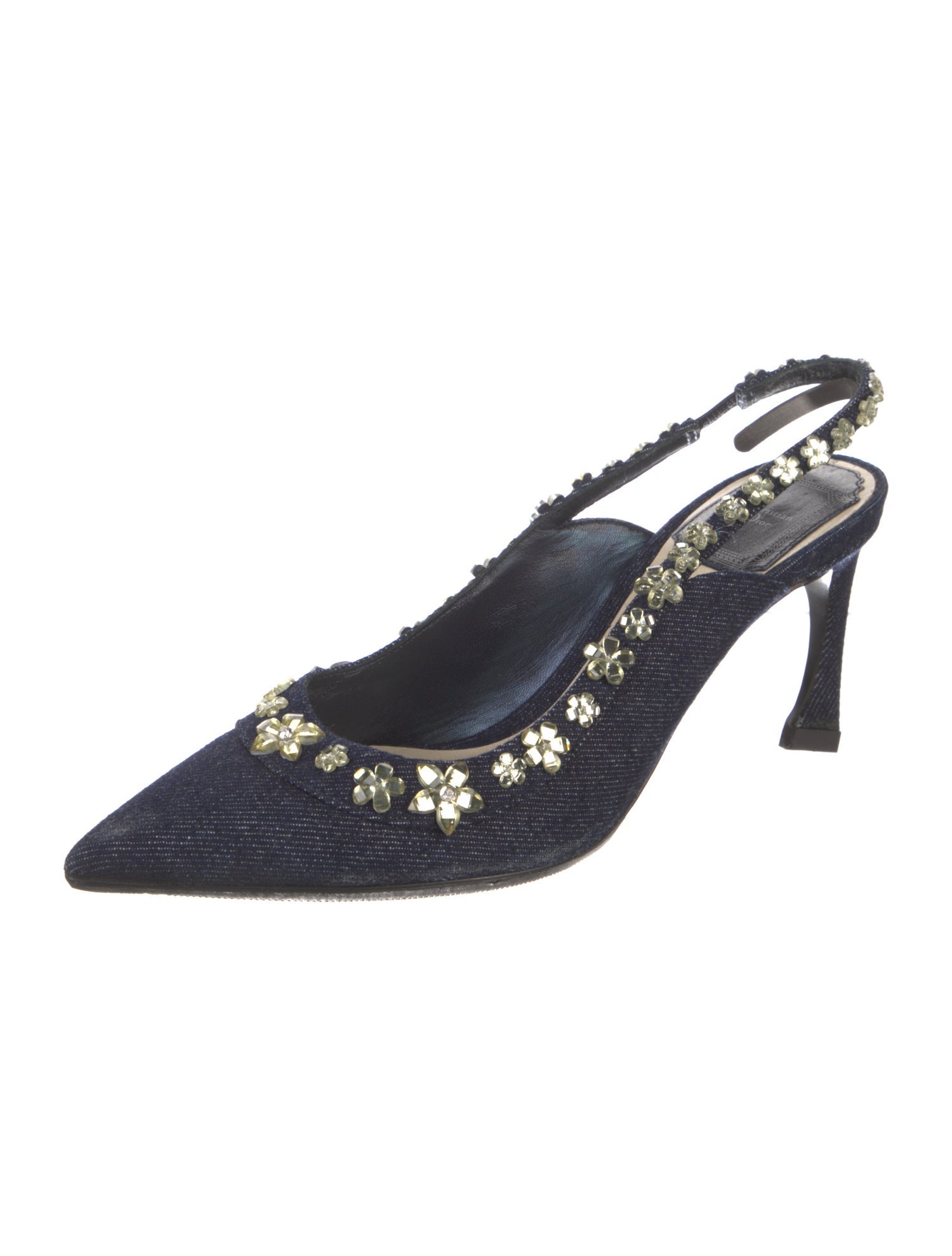 Christian Dior Denim Crystal Embellishments Slingback Pumps