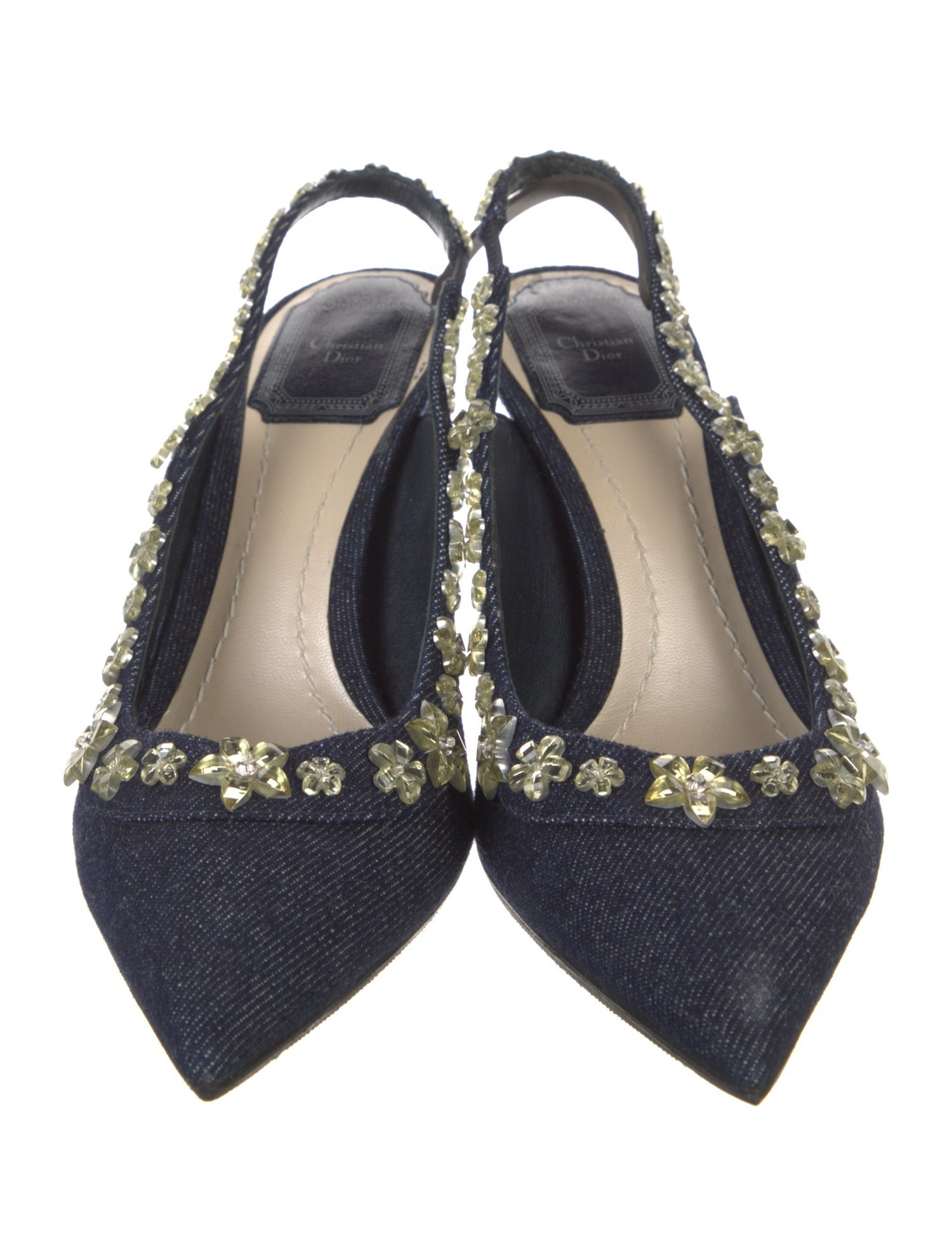 Christian Dior Denim Crystal Embellishments Slingback Pumps