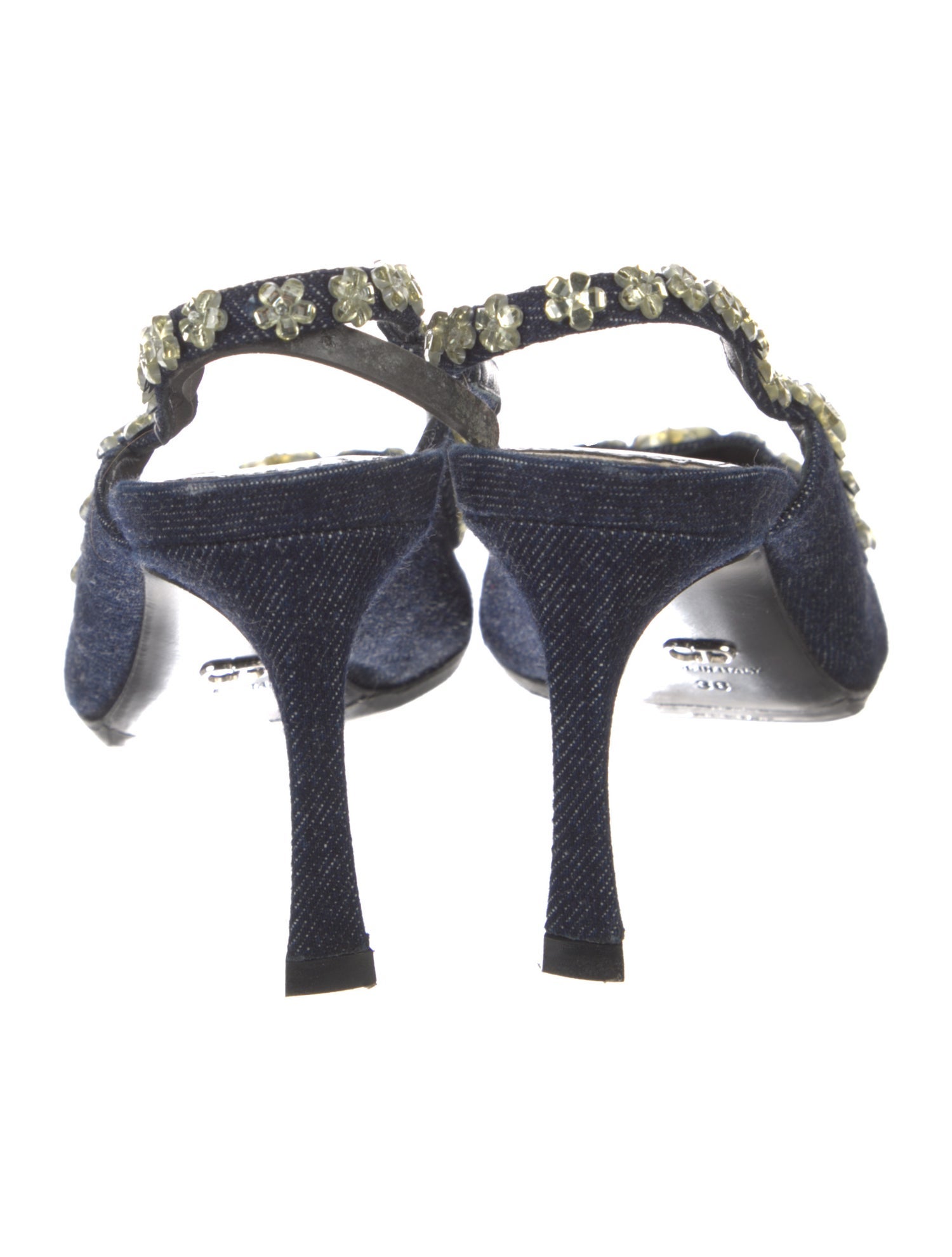 Christian Dior Denim Crystal Embellishments Slingback Pumps