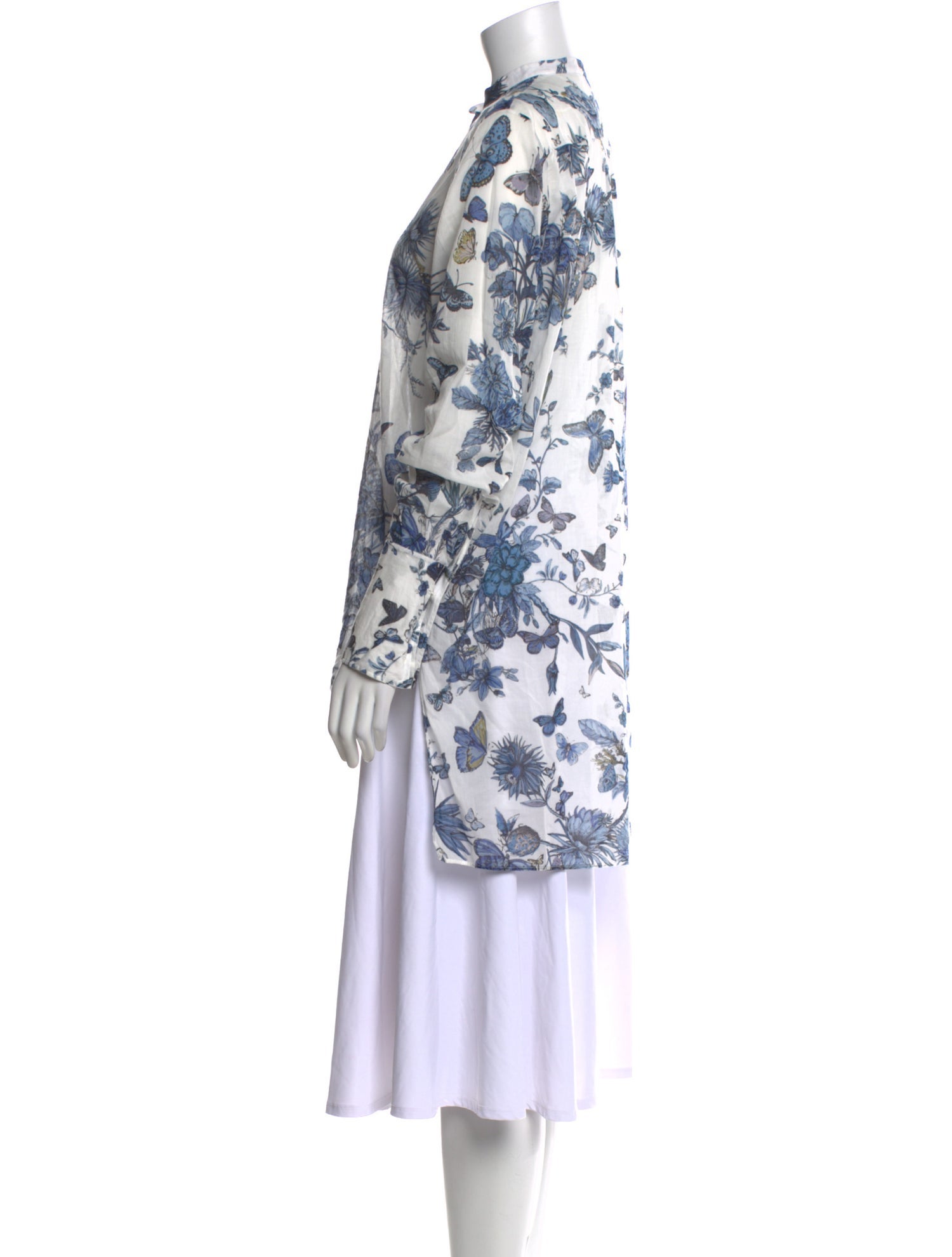 Christian Dior Floral Print Mock Neck Button-Up Top