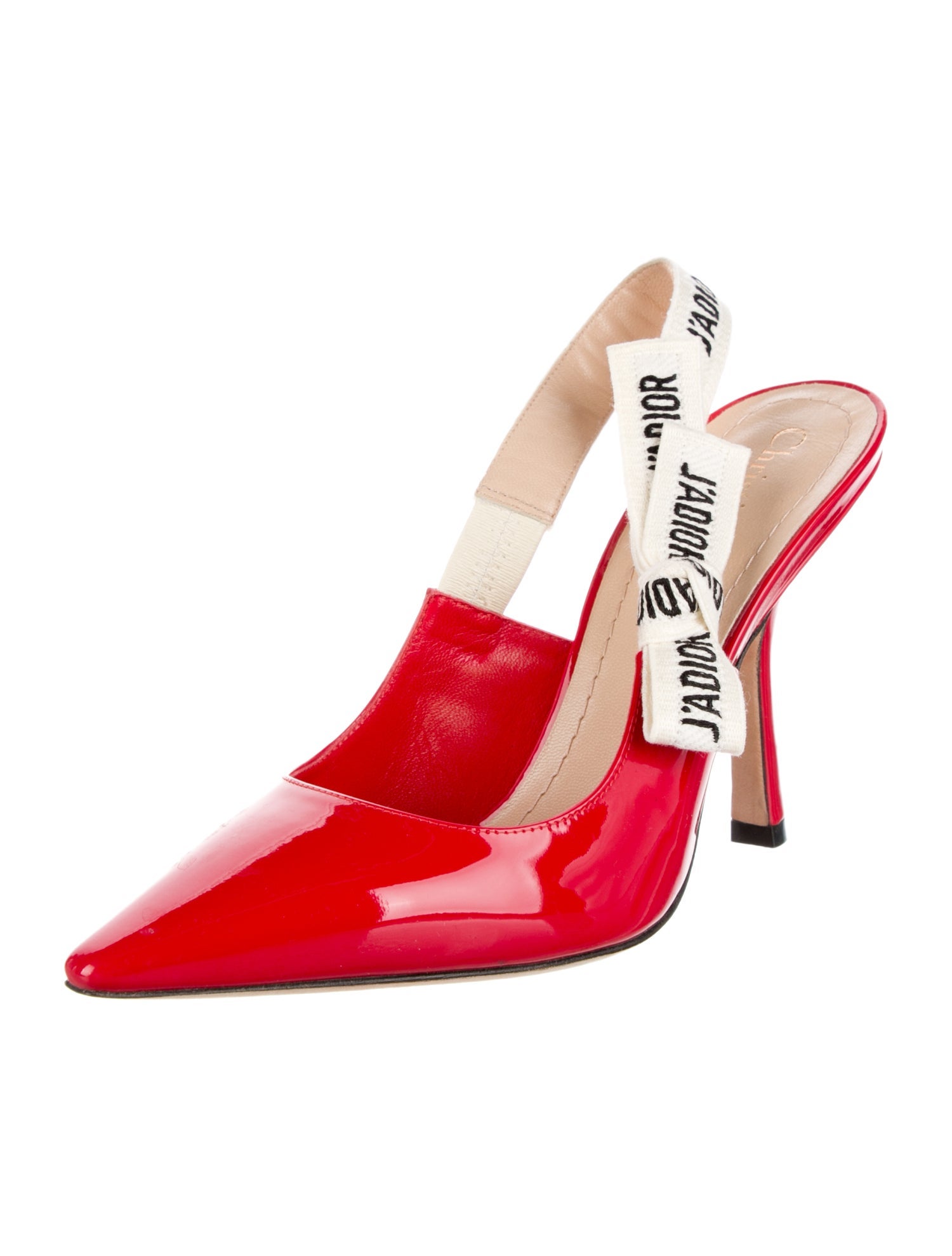 Christian Dior Patent Leather Embroidered Accent Slingback Pumps