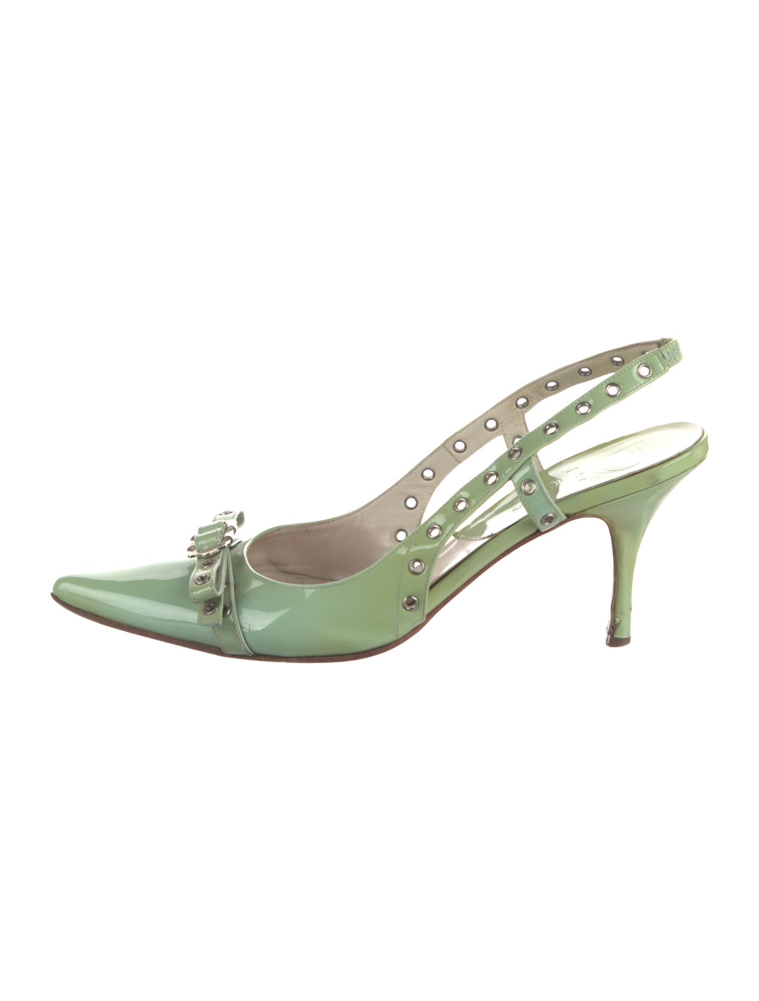 Christian Dior Patent Leather Bow Accents Slingback Pumps