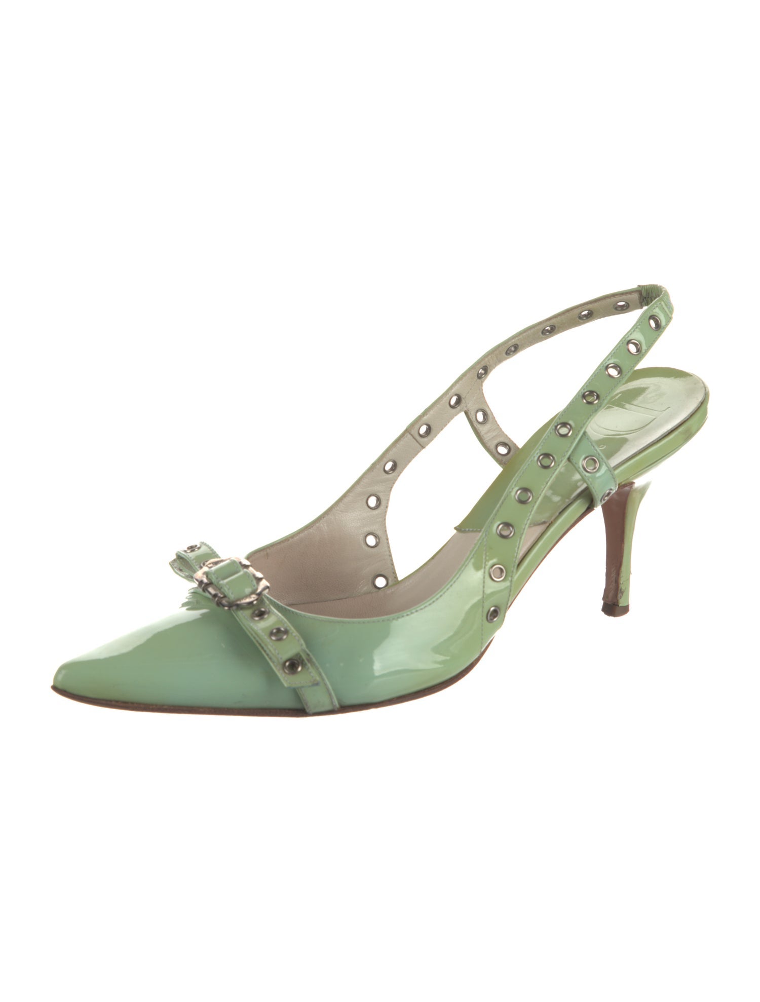Christian Dior Patent Leather Bow Accents Slingback Pumps