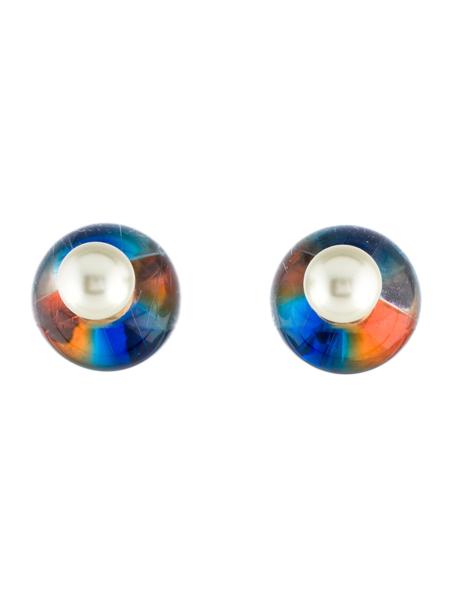 Christian Dior Faux Pearl & Resin Tribales Stud Earrings