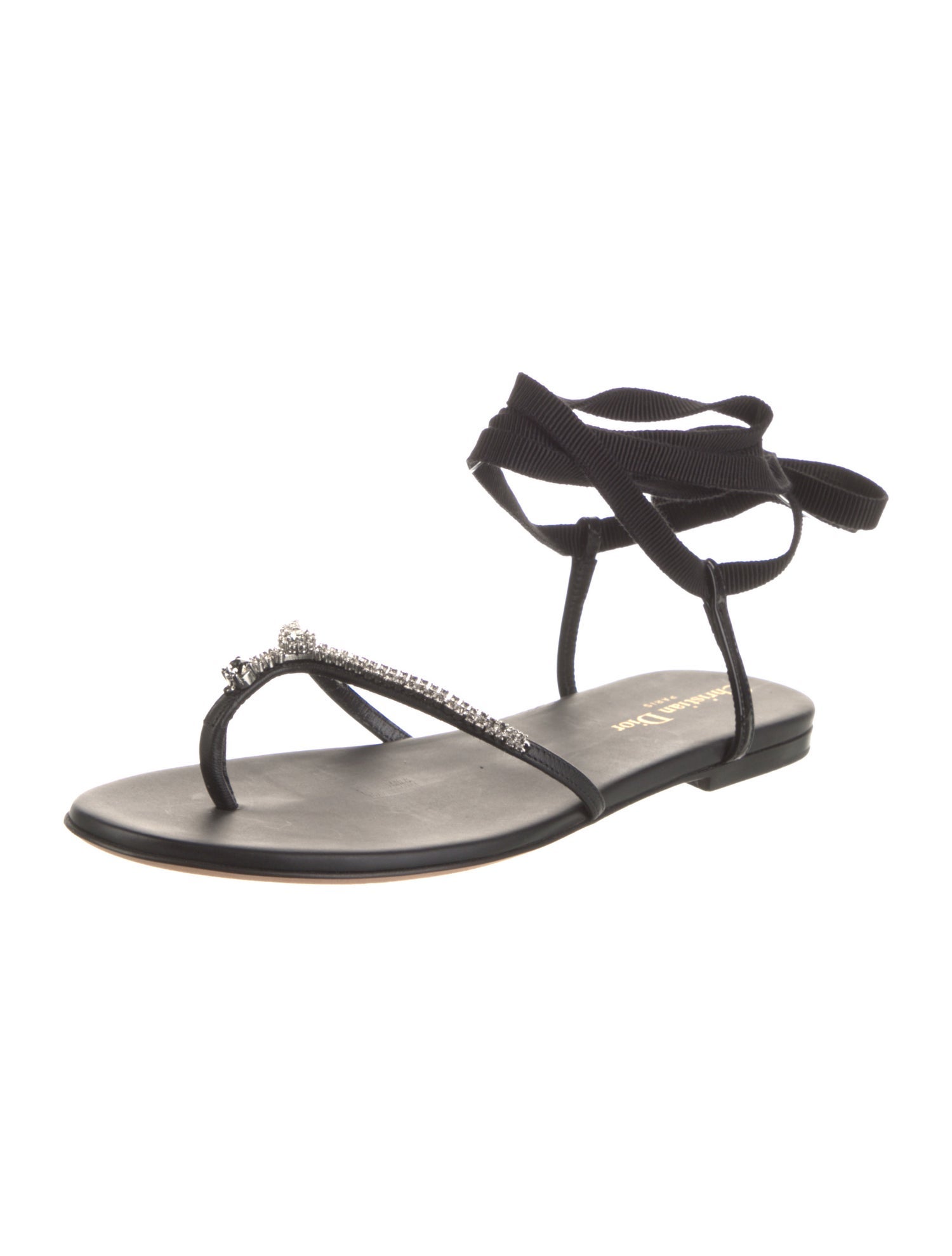 Christian Dior Leather Crystal Embellishments Sandals