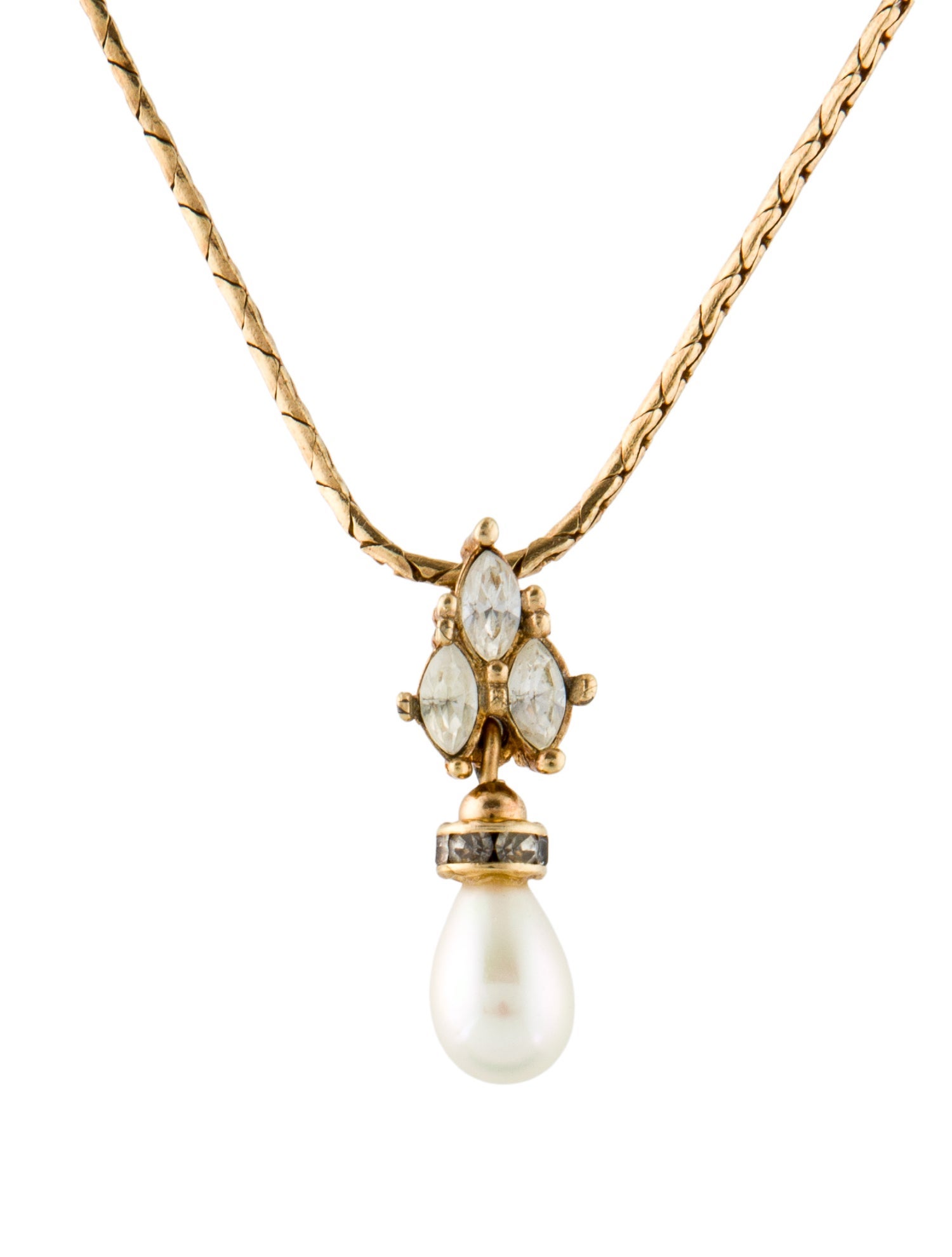 Christian Dior Vintage Faux Pearl & Crystal Pendant Necklace