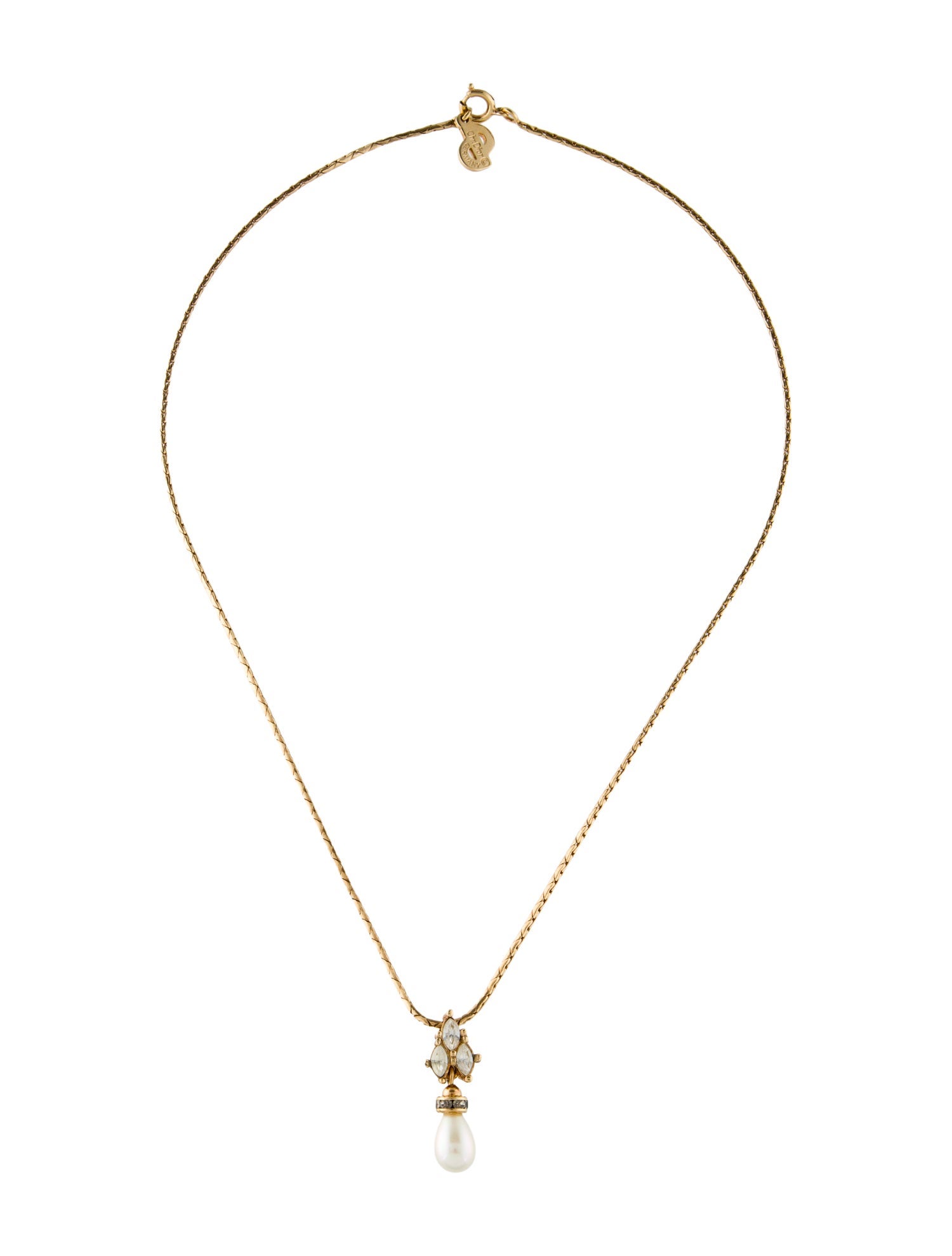 Christian Dior Vintage Faux Pearl & Crystal Pendant Necklace