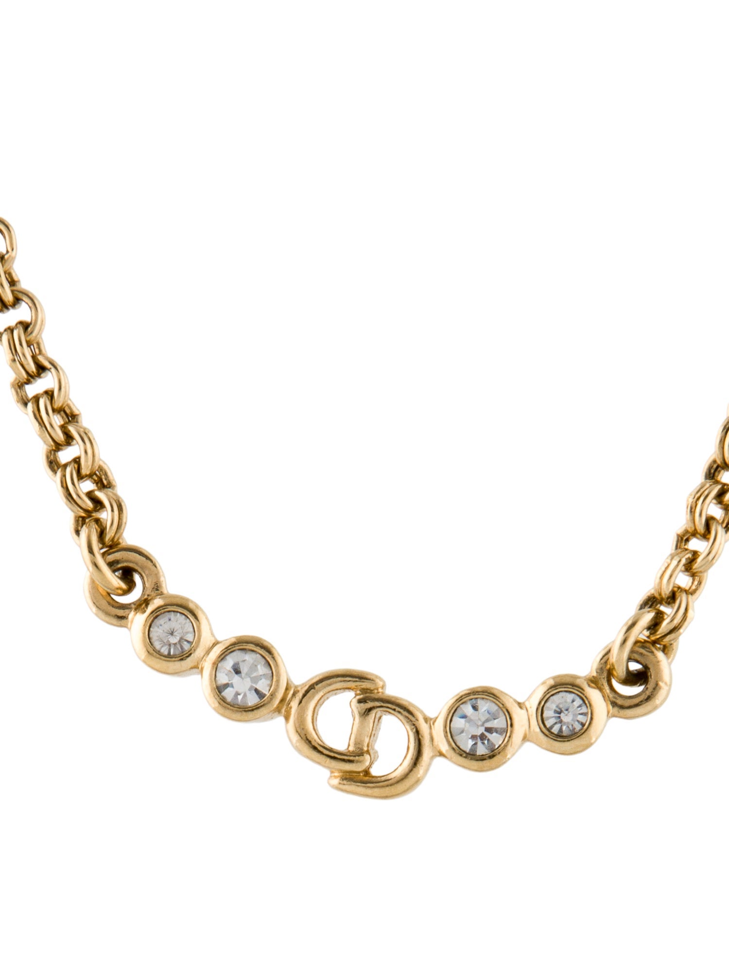 Christian Dior Vintage Crystal CD Pendant Necklace