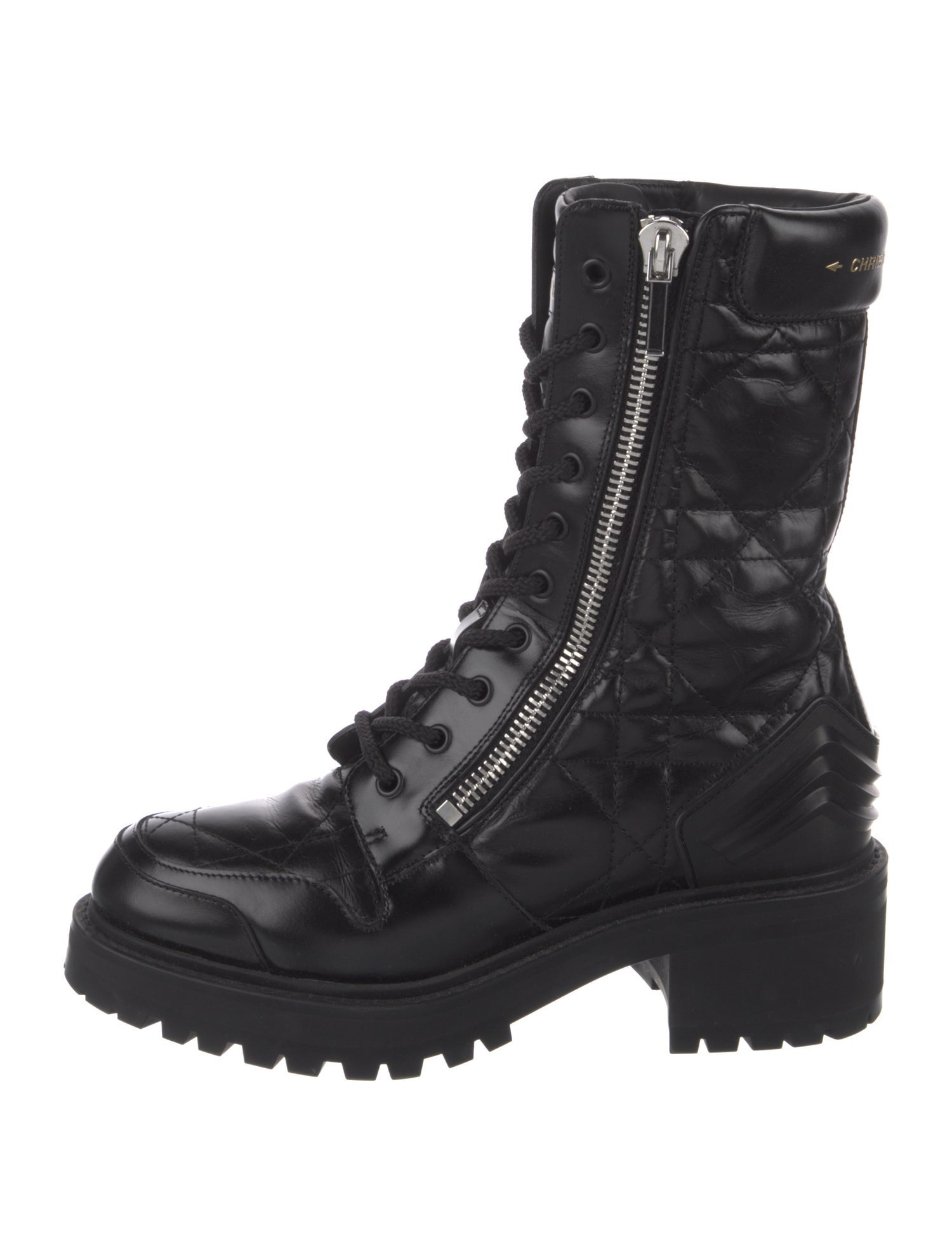 Christian Dior Quilted Pattern Leather Combat Boots