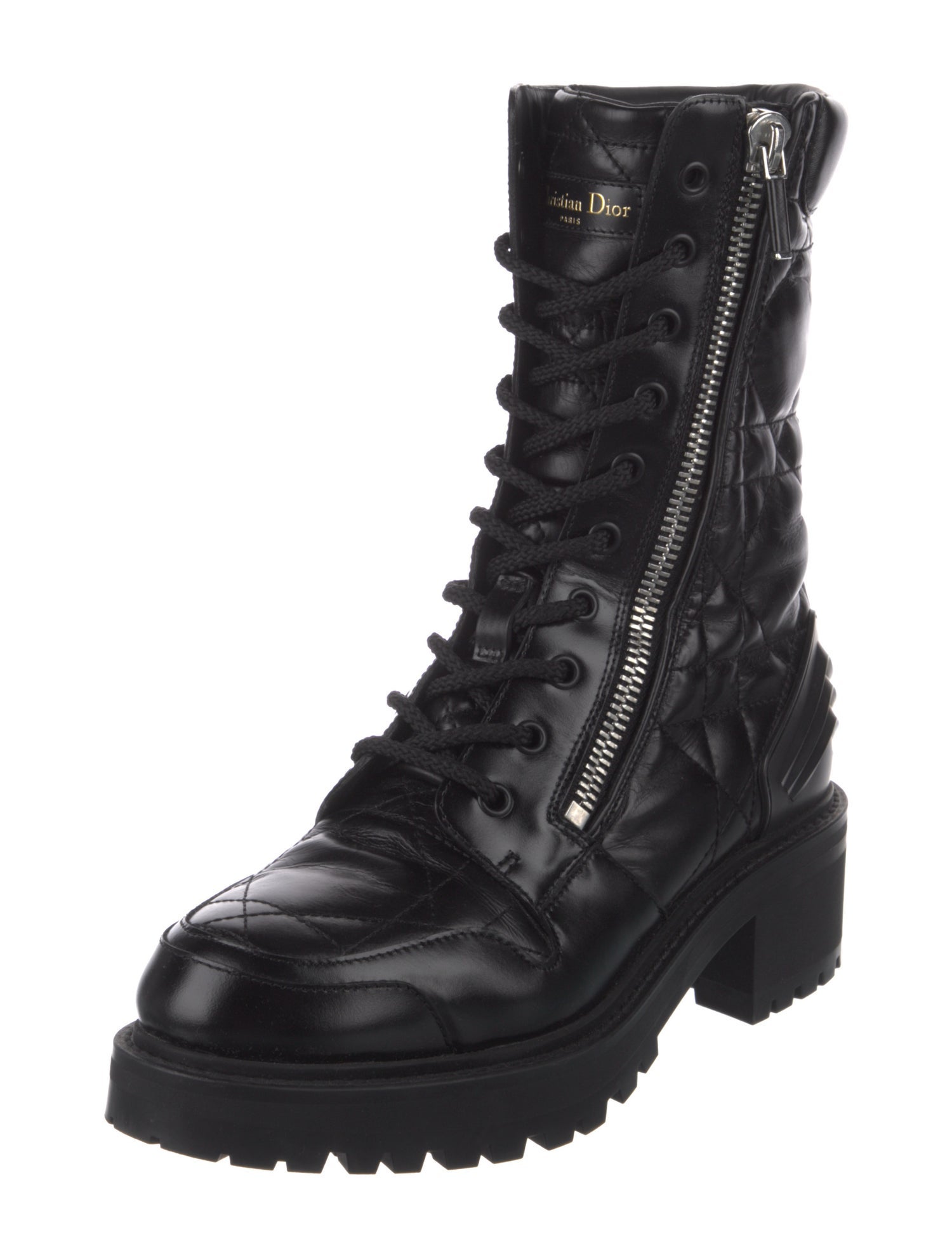 Christian Dior Quilted Pattern Leather Combat Boots