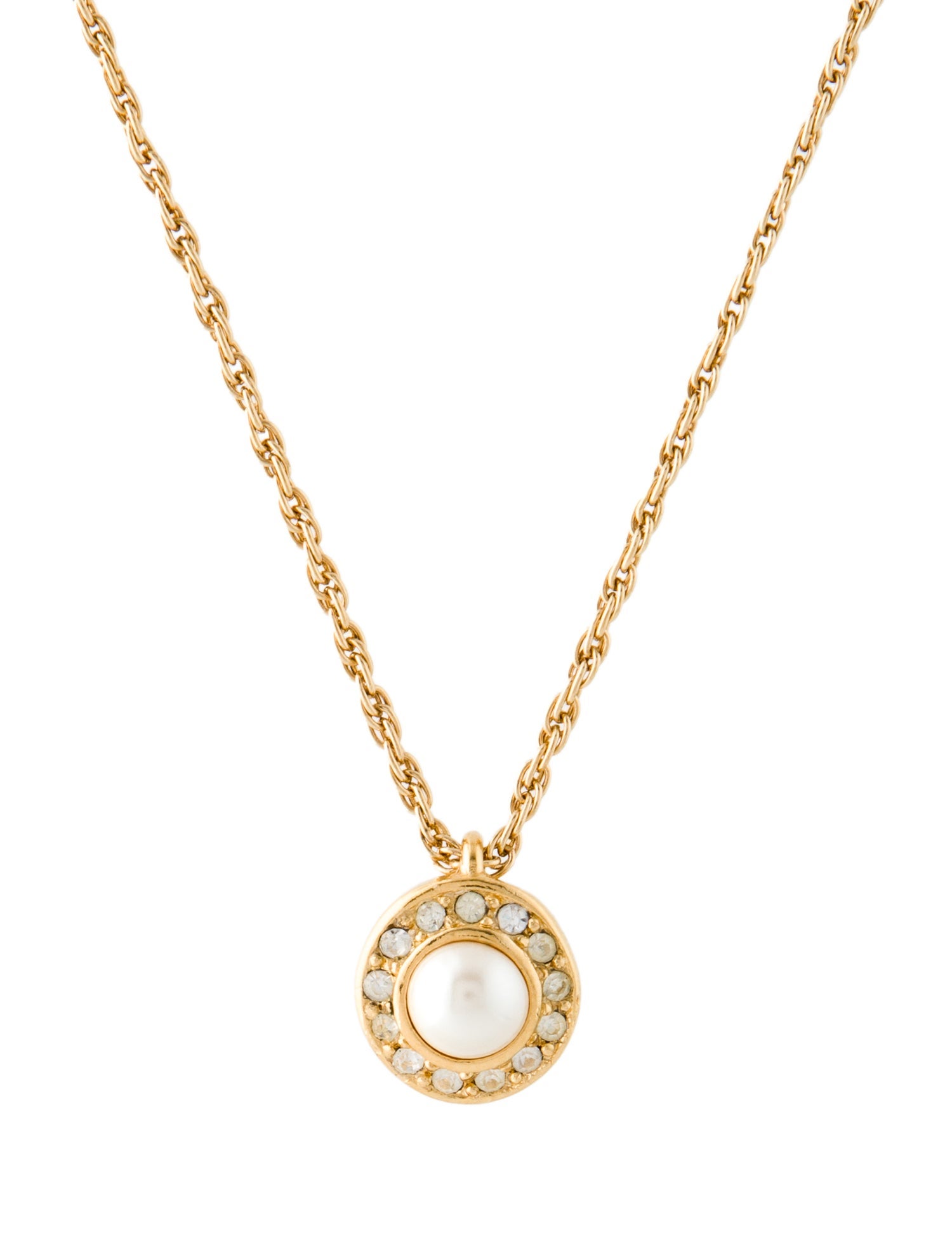 Christian Dior Vintage Faux Pearl & Crystal Pendant Necklace