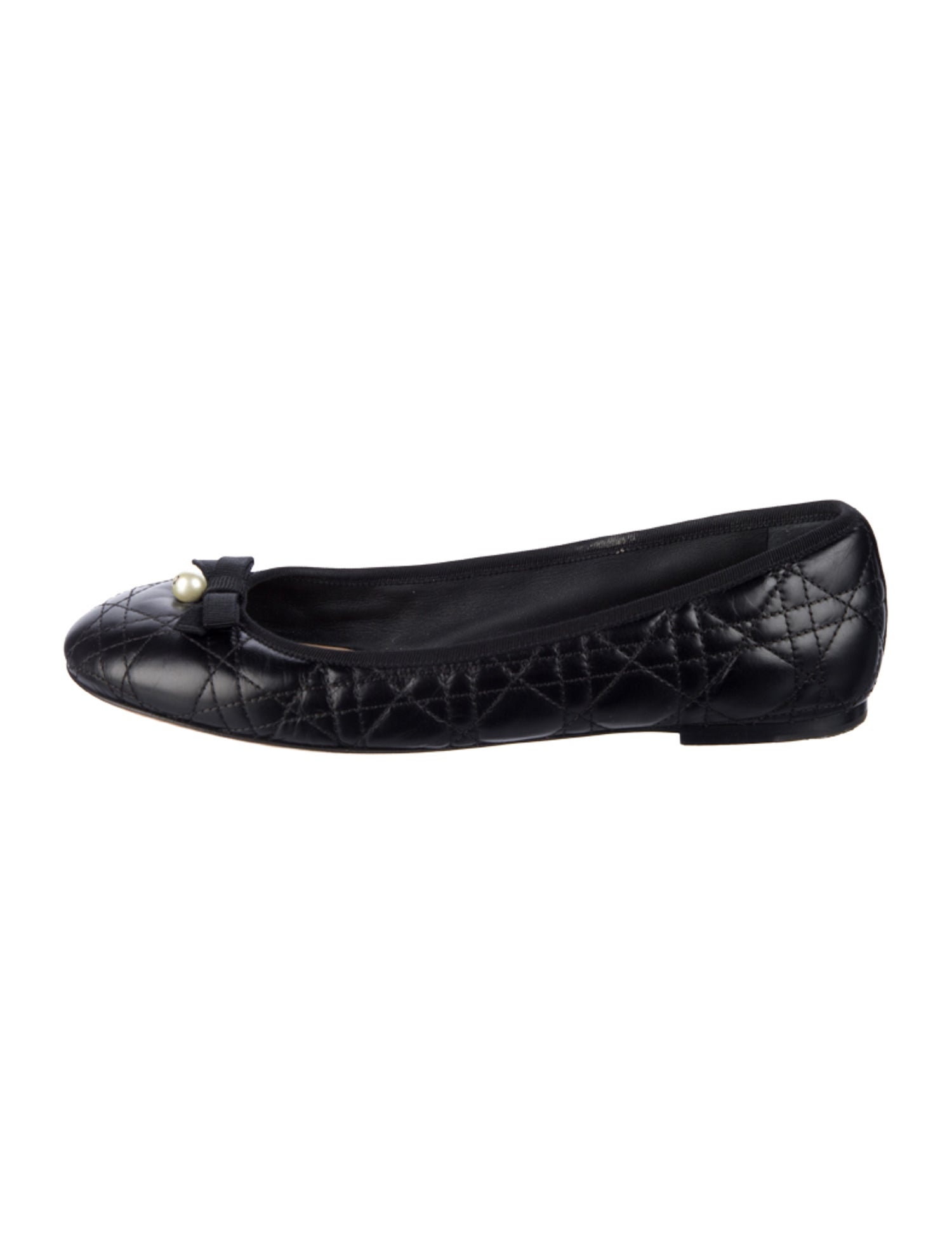 Christian Dior Faux Pearl Accents Leather Ballet Flats