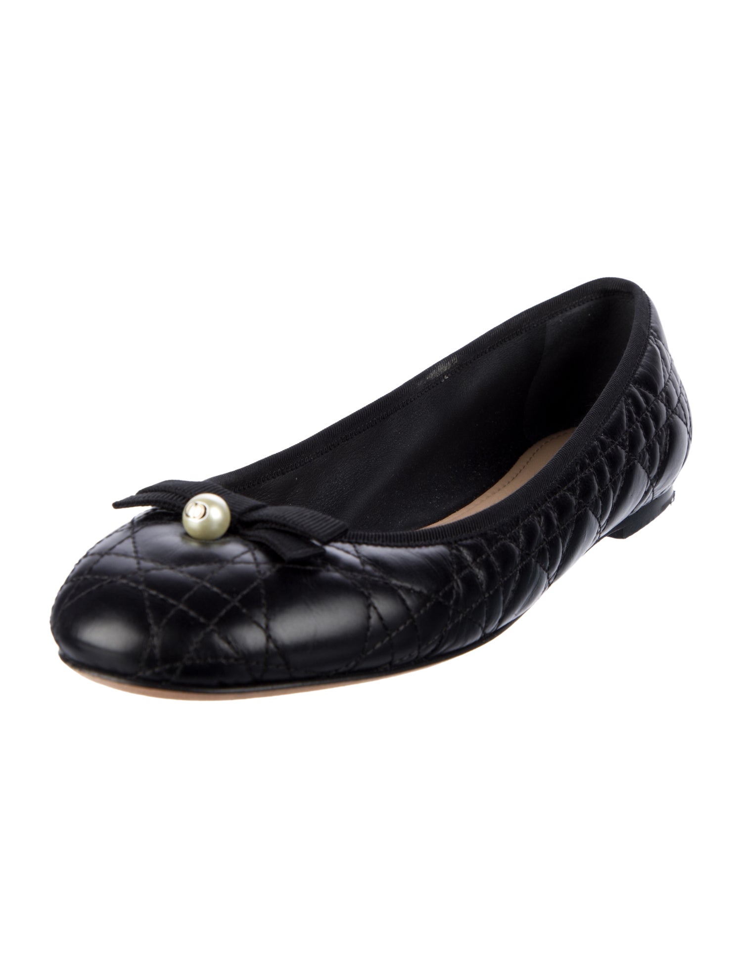 Christian Dior Faux Pearl Accents Leather Ballet Flats
