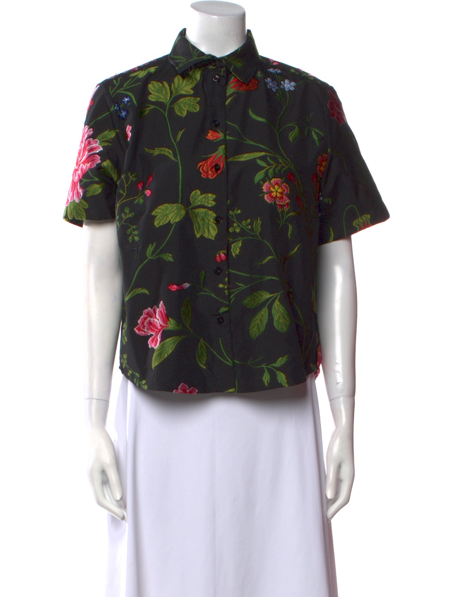 Christian Dior Floral Print Short Sleeve Button-Up Top