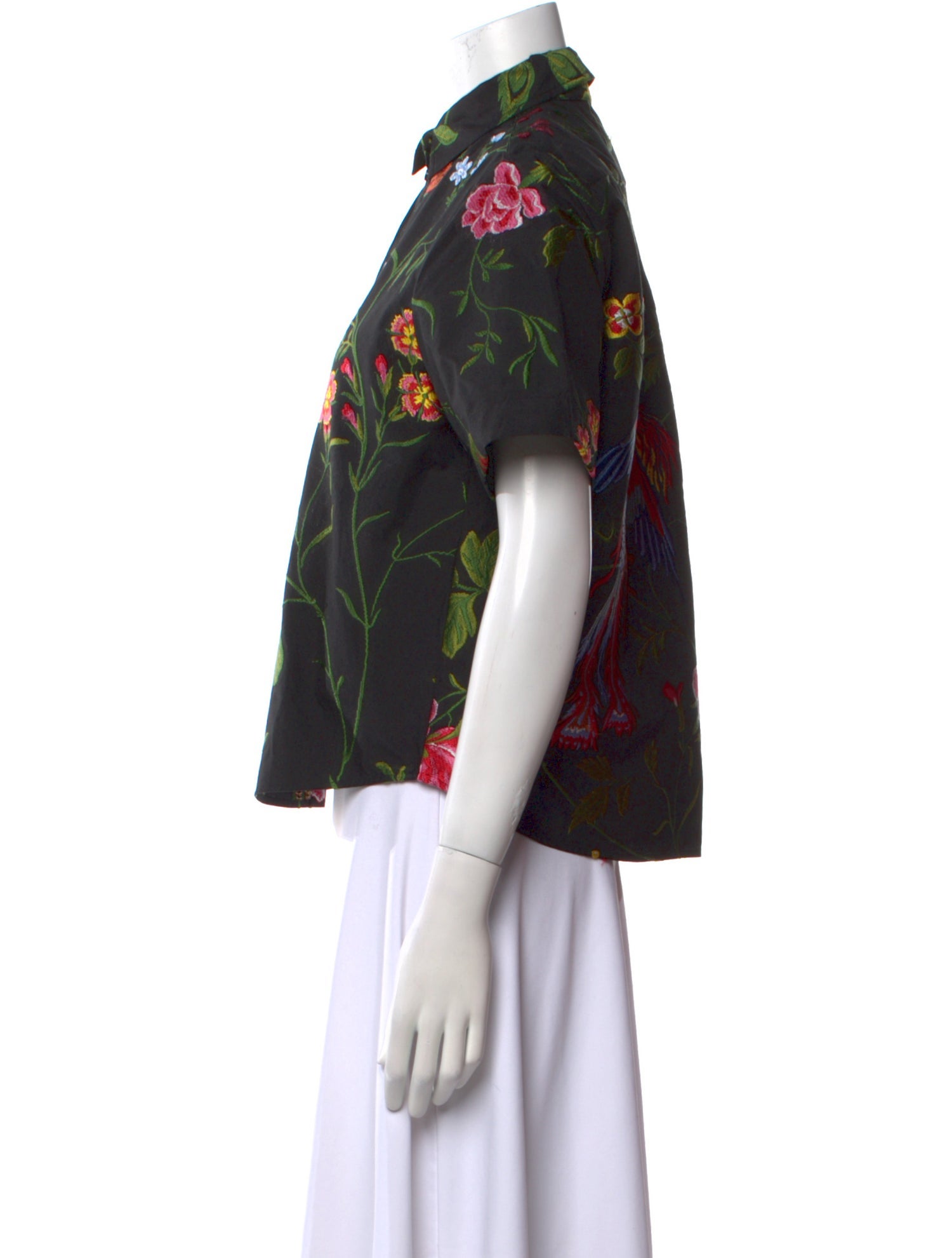 Christian Dior Floral Print Short Sleeve Button-Up Top