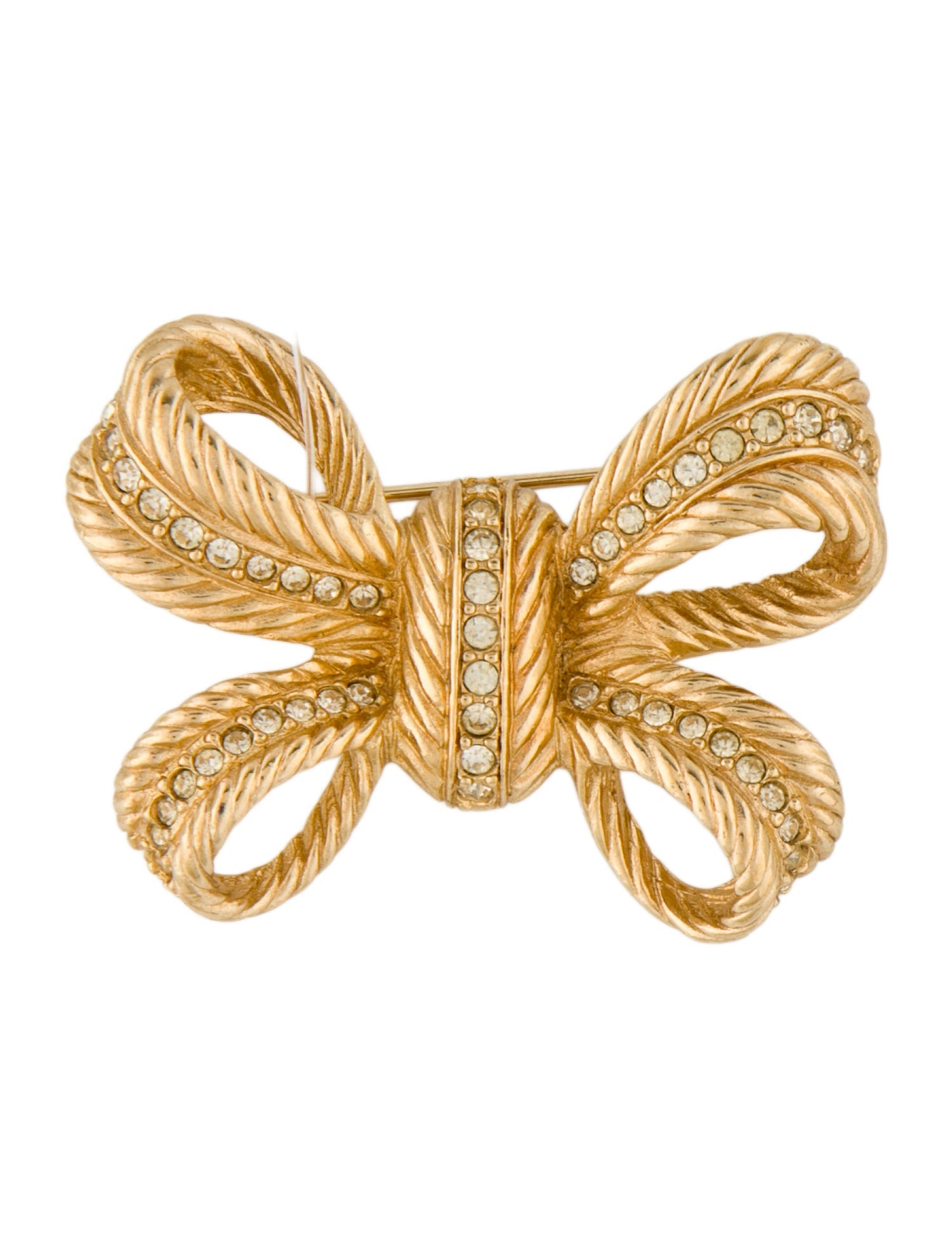 Christian Dior Vintage Crystal Ribbon Bow Pin Brooch