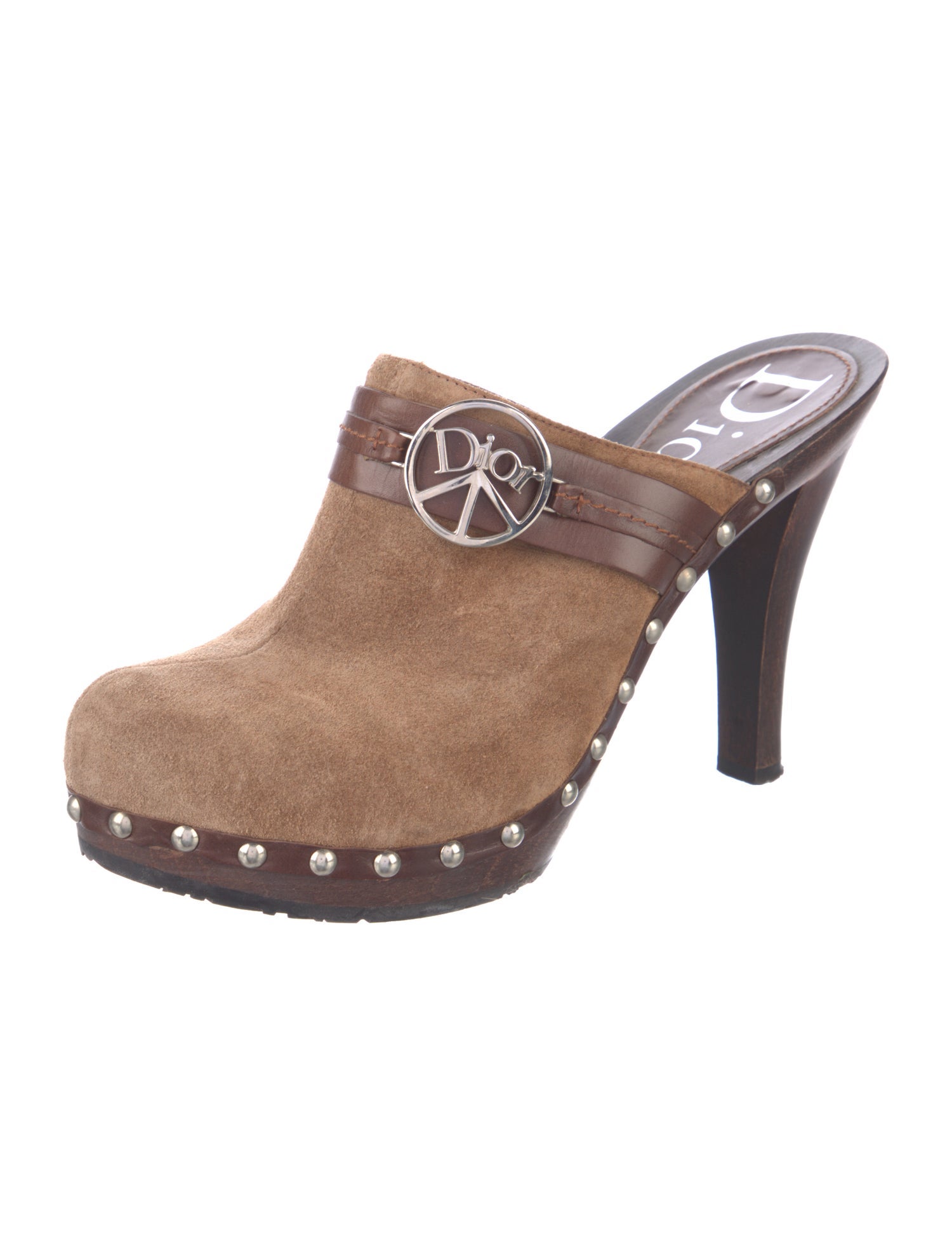 Christian Dior Suede Leather Trim Embellishment Mules
