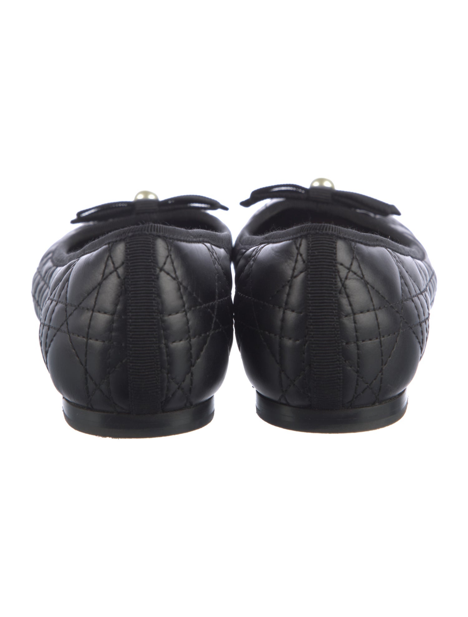 Christian Dior Faux Pearl Accents Leather Flats