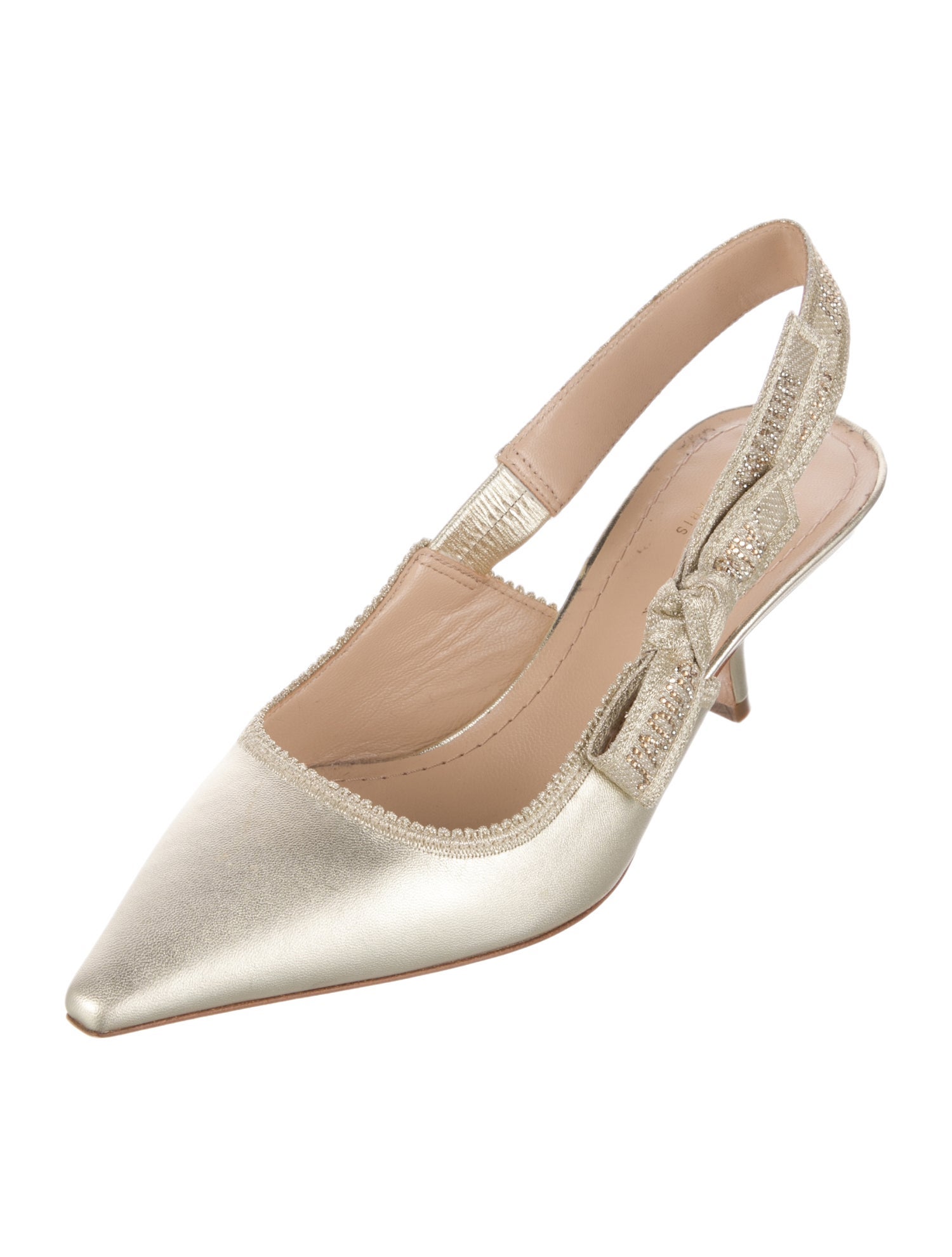Christian Dior Leather Bow Accents Slingback Pumps