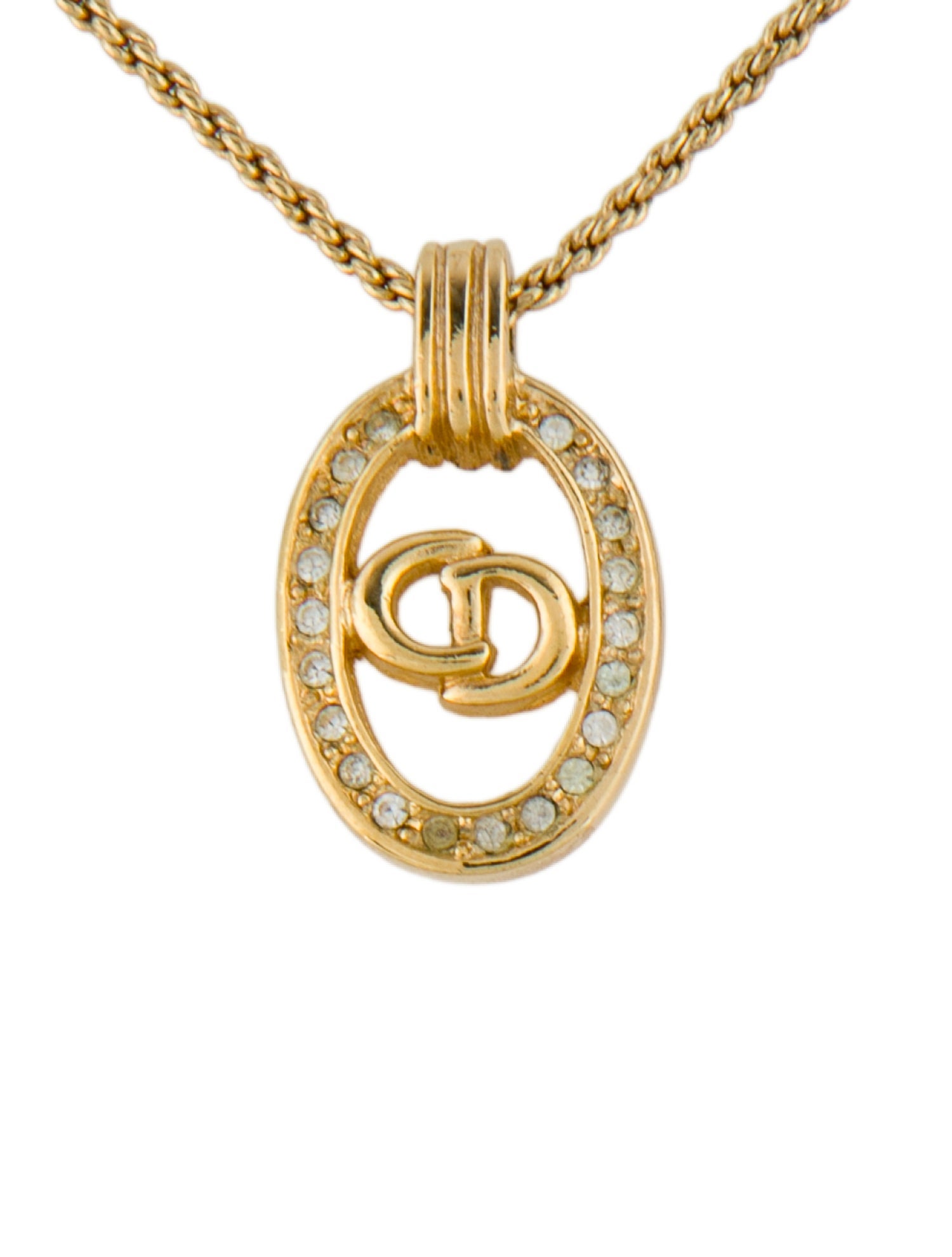 Christian Dior Vintage Crystal CD Pendant Necklace