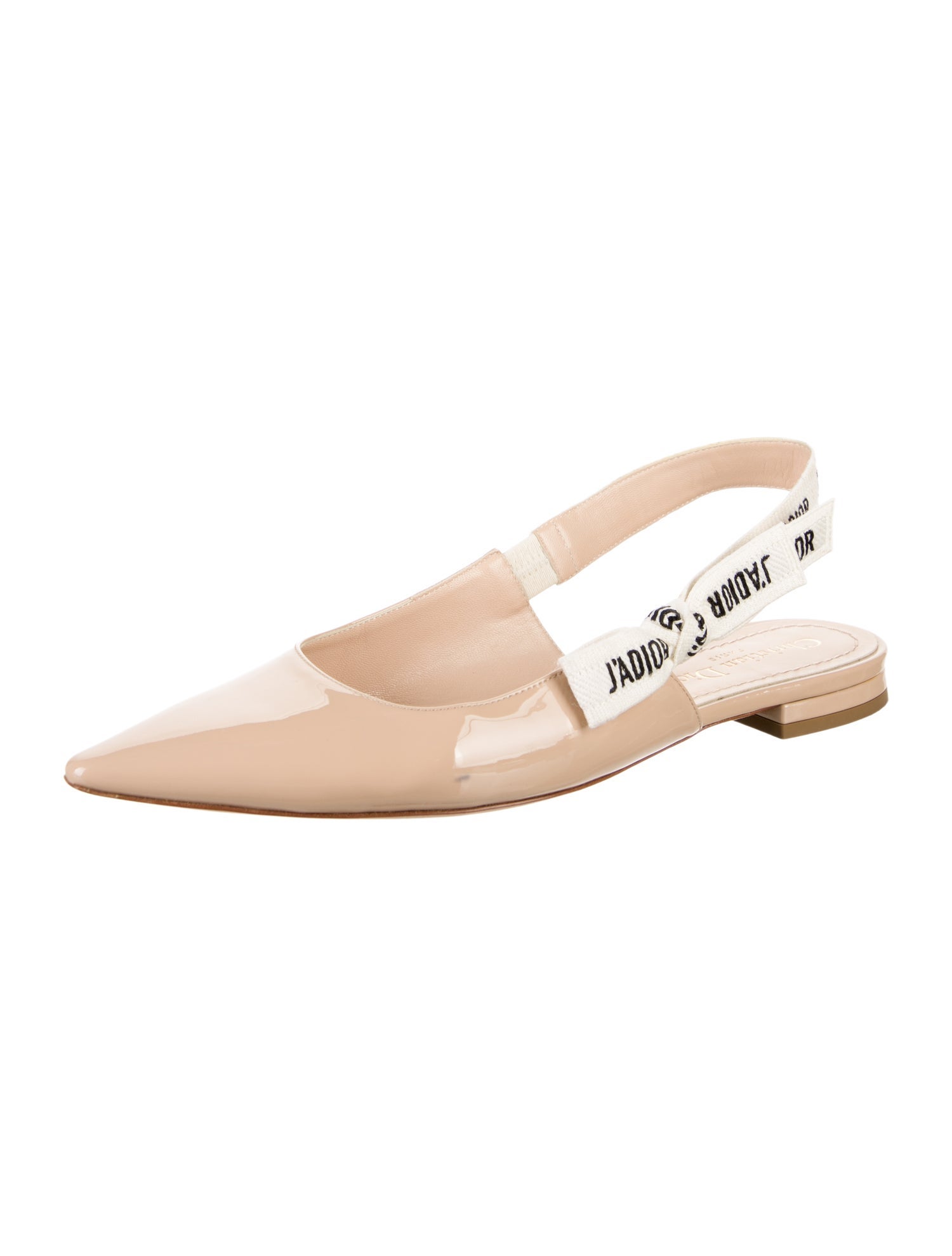 Christian Dior Patent Leather Bow Accents Slingback Flats