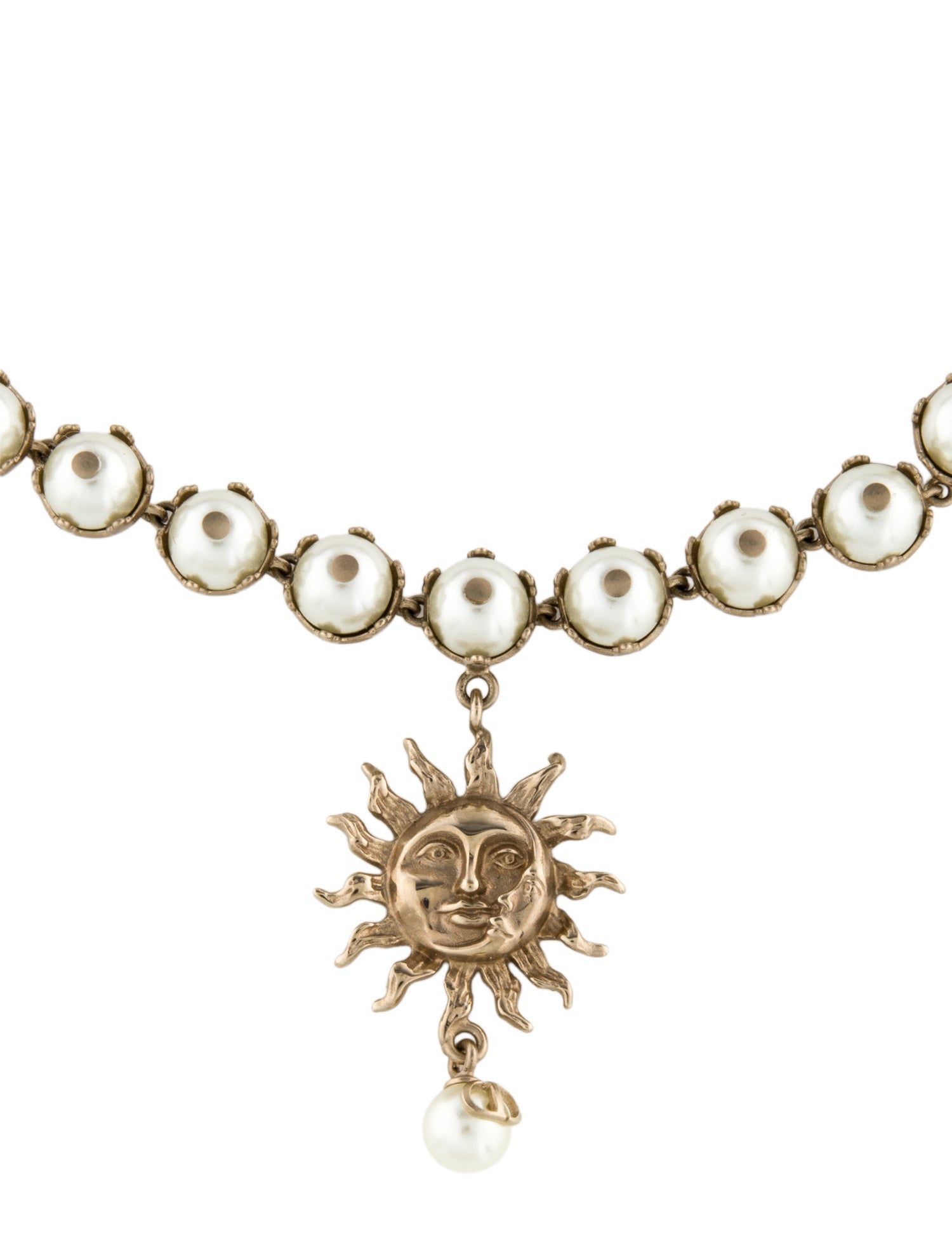 Christian Dior Toile De Jouy Soleil Faux Pearl Choker Necklace