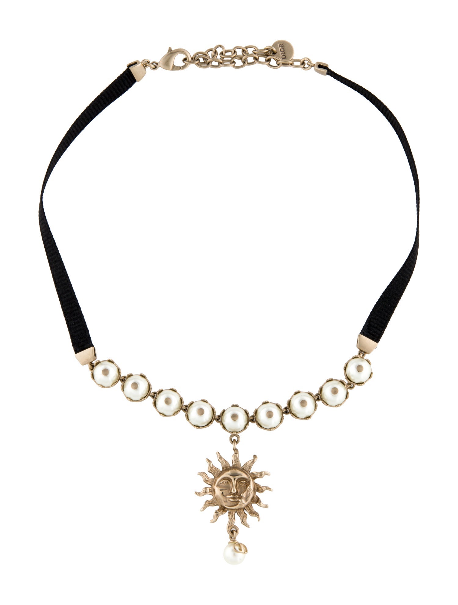 Christian Dior Toile De Jouy Soleil Faux Pearl Choker Necklace