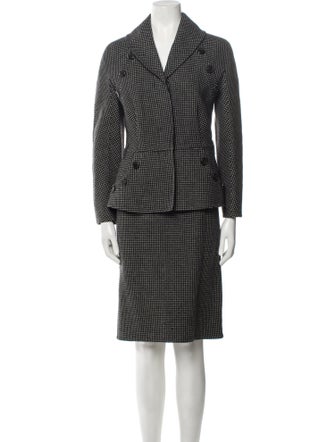 Christian Dior Virgin Wool Polka Dot Print Skirt Suit
