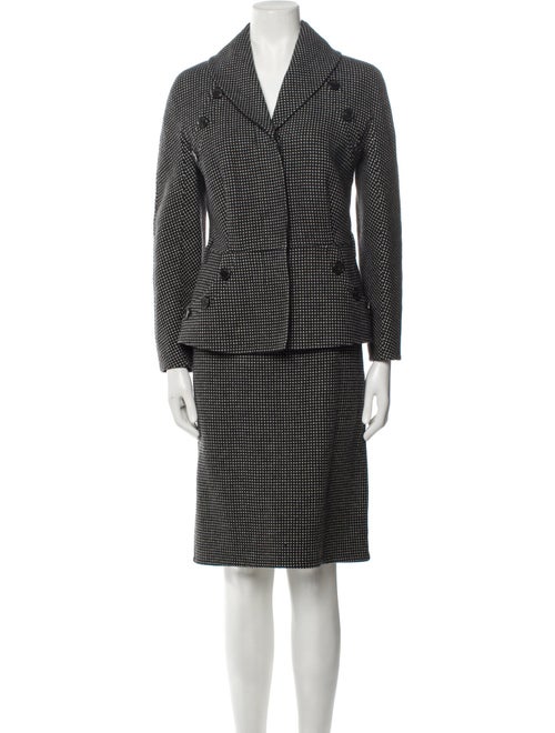 Christian Dior Virgin Wool Polka Dot Print Skirt Suit