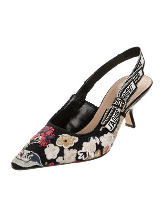 Christian Dior Floral Print Bow Accents Slingback Pumps
