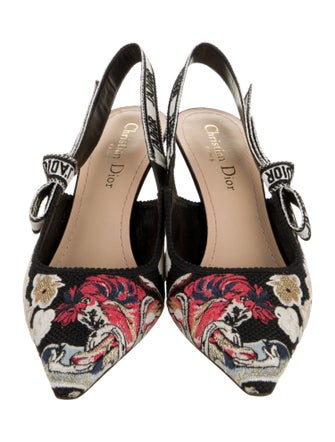 Christian Dior Floral Print Bow Accents Slingback Pumps