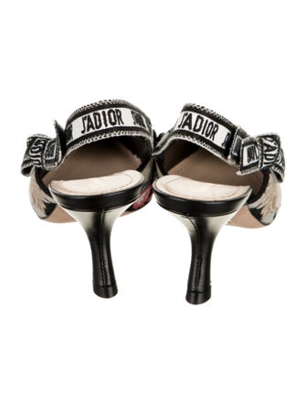 Christian Dior Floral Print Bow Accents Slingback Pumps