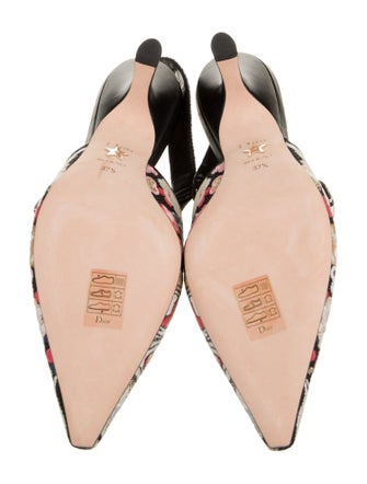 Christian Dior Floral Print Bow Accents Slingback Pumps