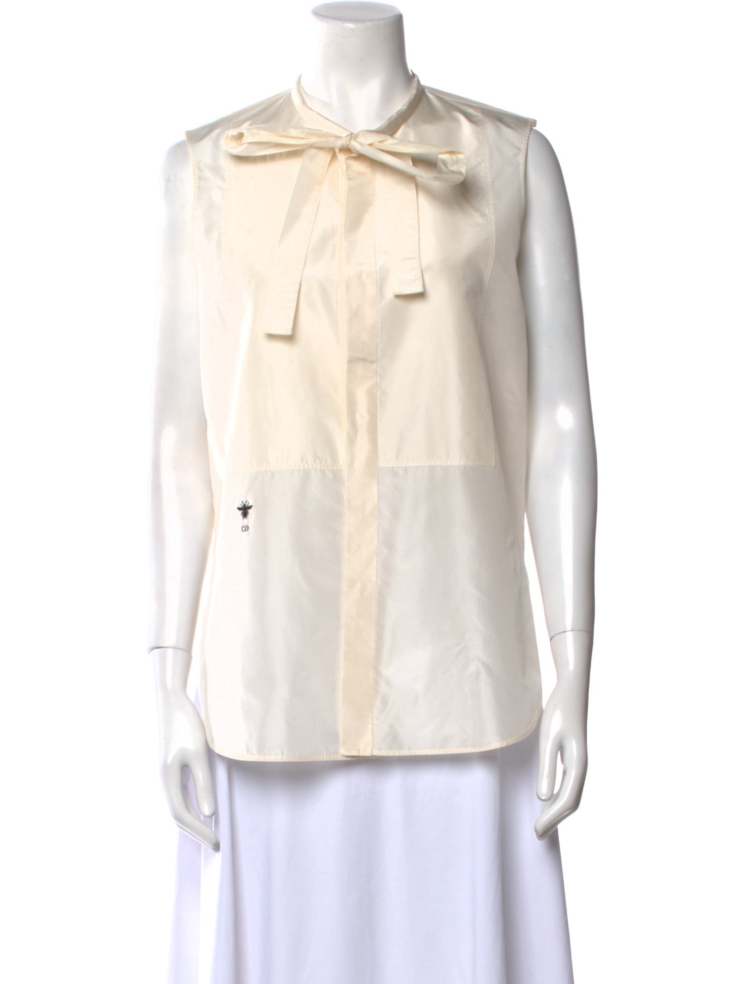 Christian Dior Silk Tie Neck Button-Up Top