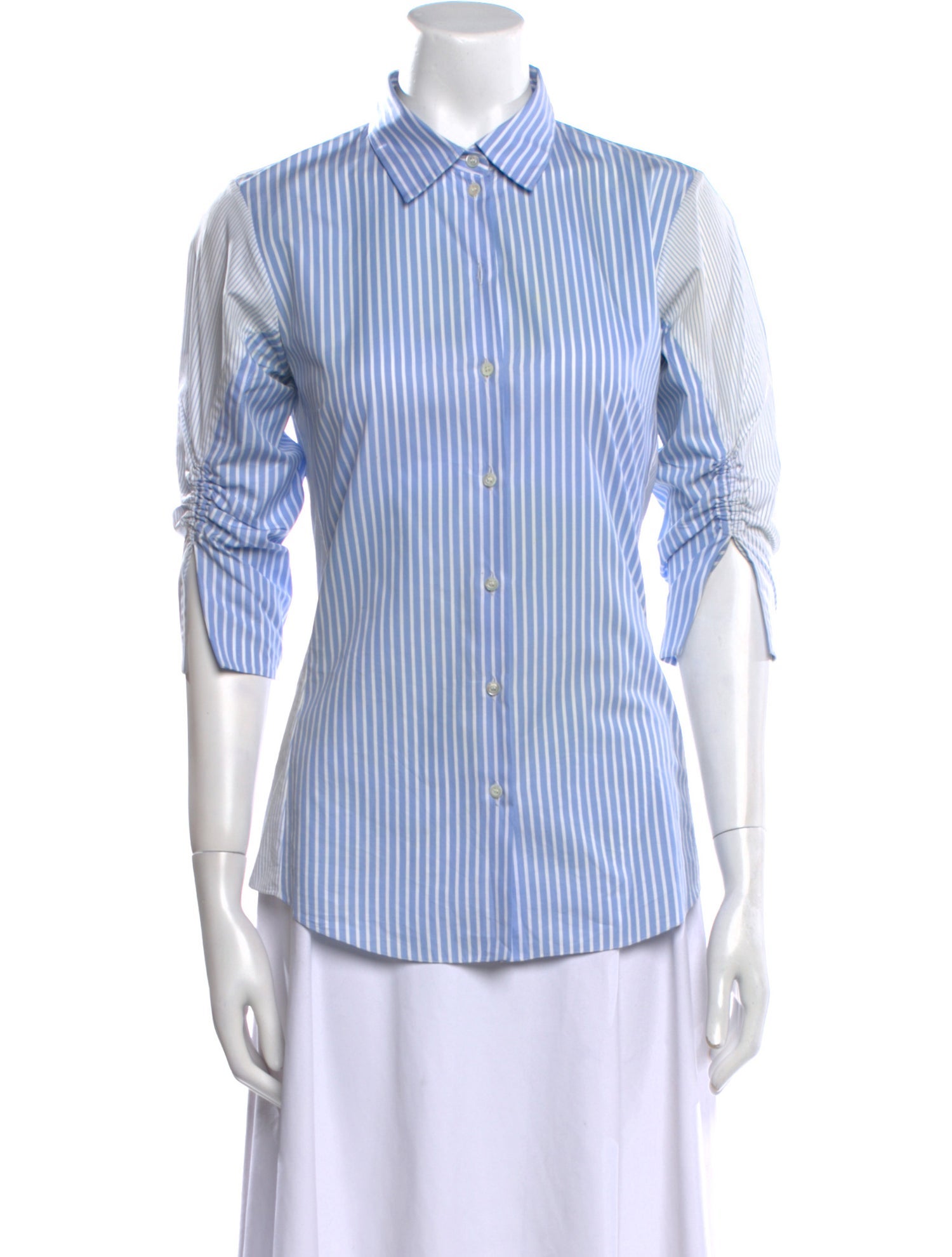 Christian Dior Striped Three-Quarter Sleeve Button-Up Top