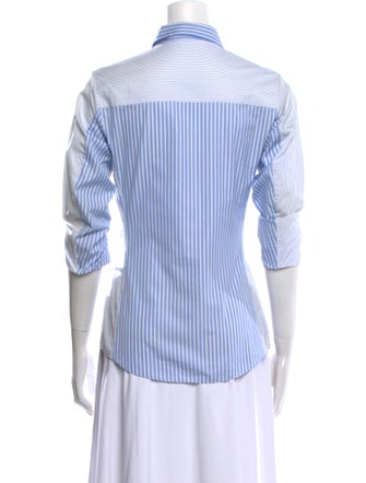 Christian Dior Striped Three-Quarter Sleeve Button-Up Top