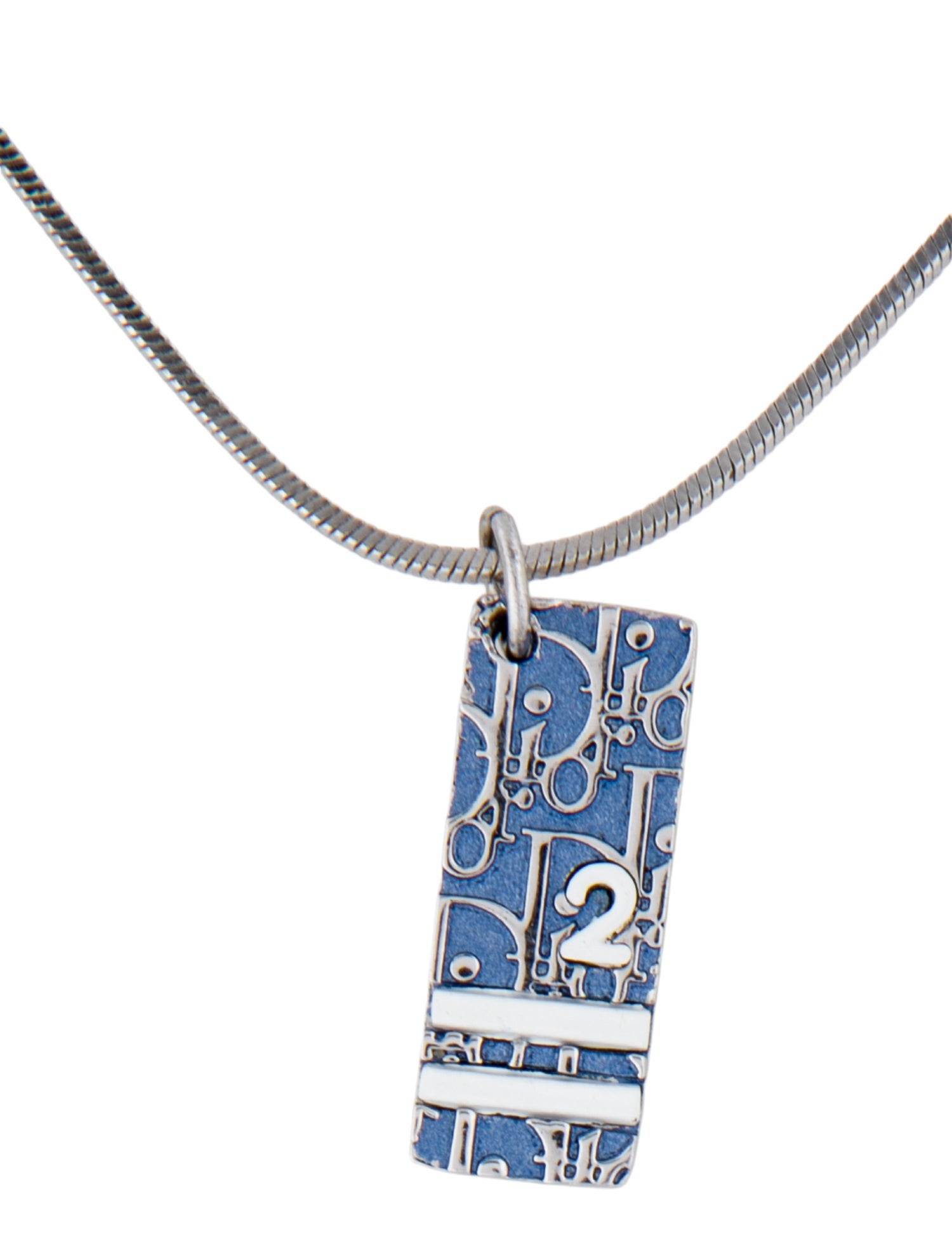 Christian Dior Enamel Oblique Trotter Pendant Necklace