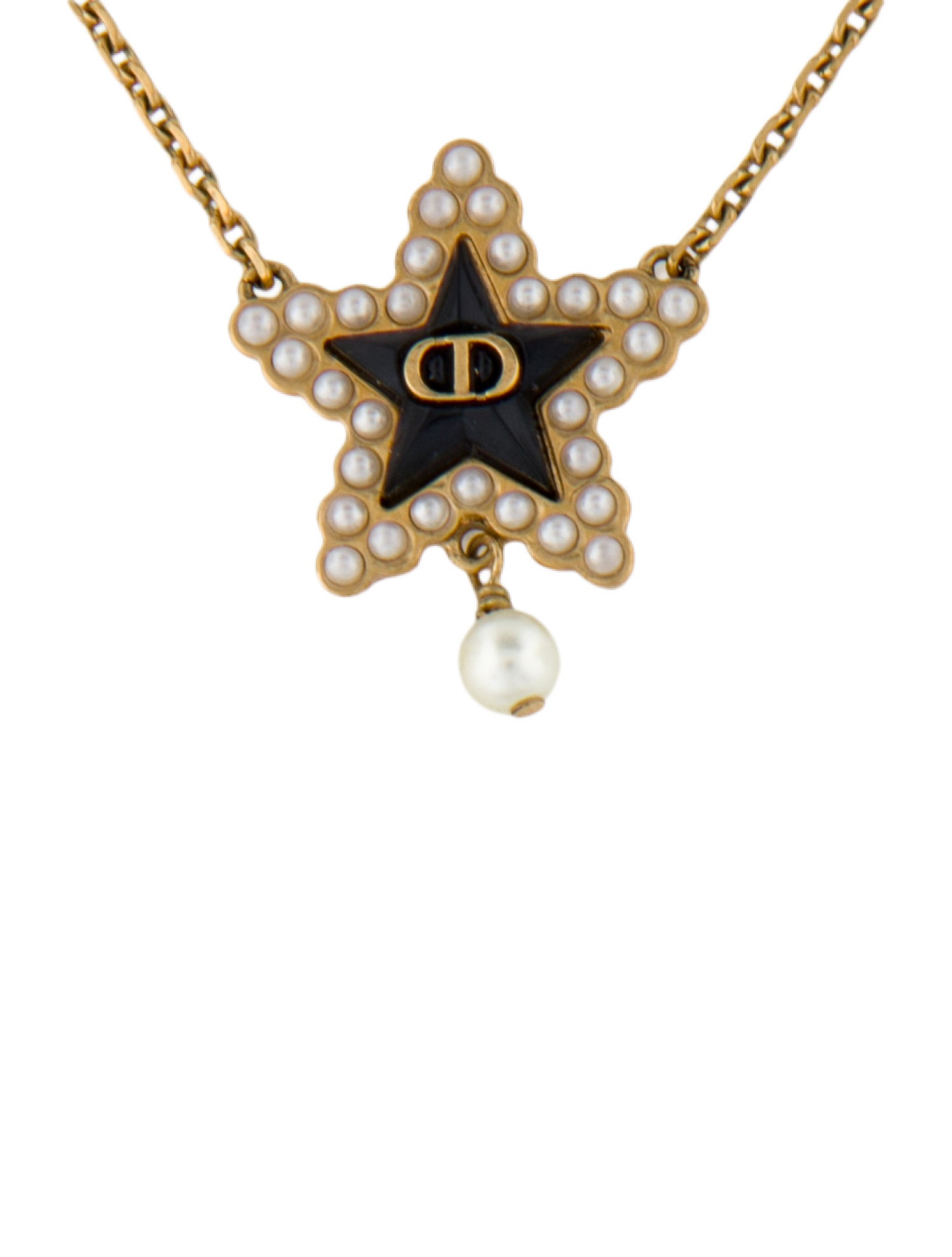 Christian Dior Faux Pearl & Resin Petit CD Pendant Necklace