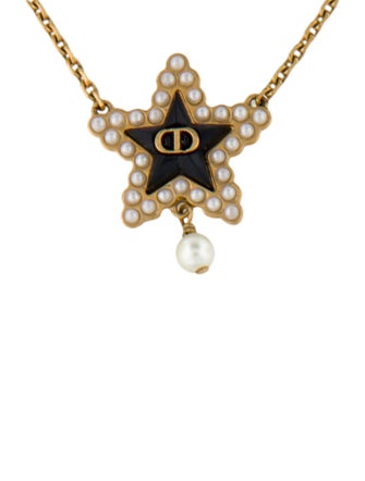 Christian Dior Faux Pearl & Resin Petit CD Pendant Necklace