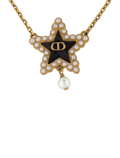 Christian Dior Faux Pearl & Resin Petit CD Pendant Necklace