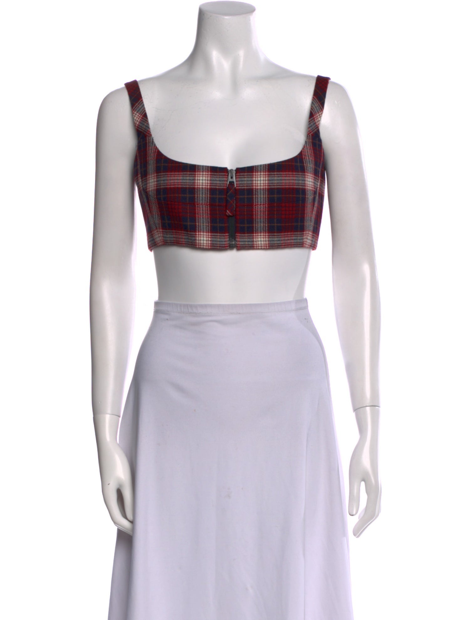 Christian Dior Virgin Wool Plaid Print Crop Top