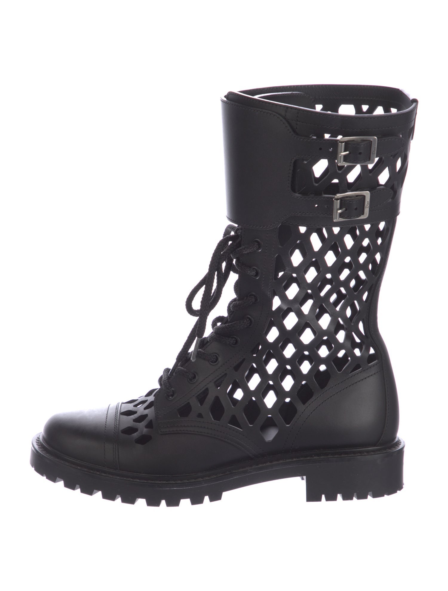 Christian Dior Leather Lasercut Accents Combat Boots