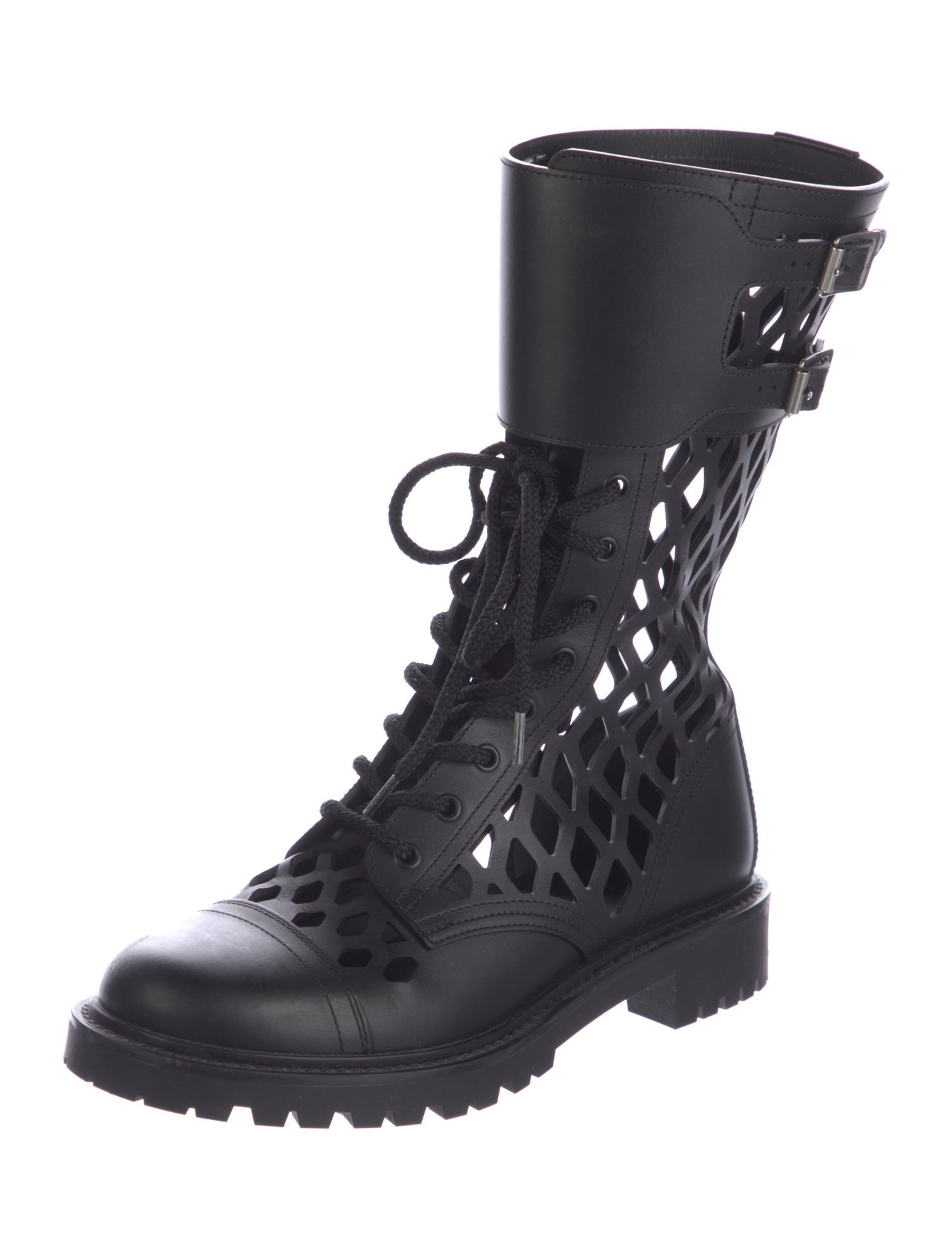 Christian Dior Leather Lasercut Accents Combat Boots