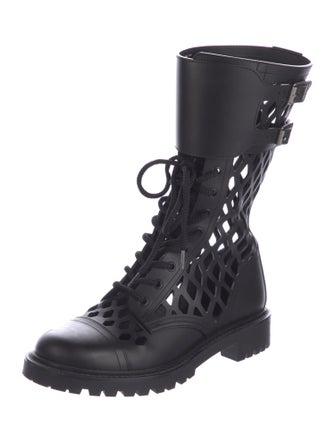 Christian Dior Leather Lasercut Accents Combat Boots
