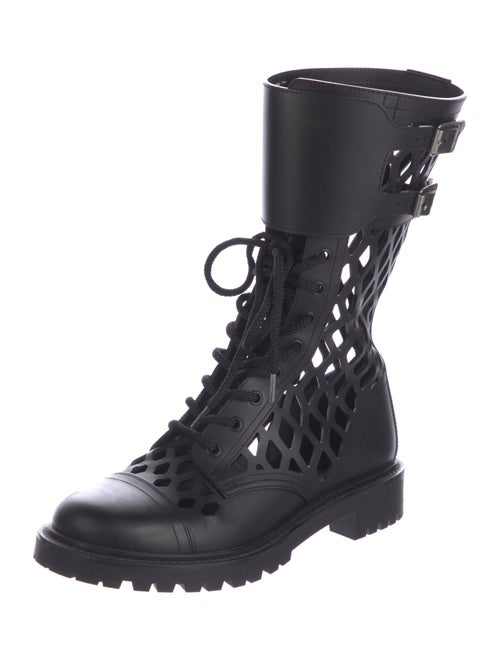 Christian Dior Leather Lasercut Accents Combat Boots