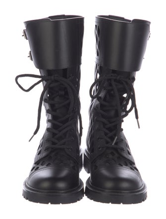 Christian Dior Leather Lasercut Accents Combat Boots