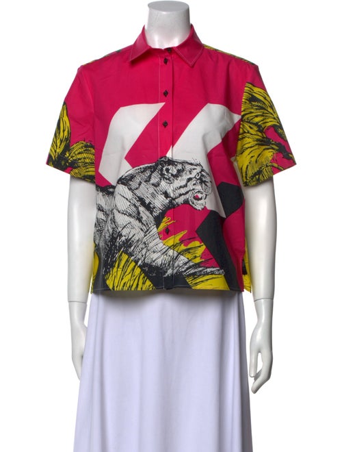 Christian Dior Printed Short Sleeve Button-Up Top