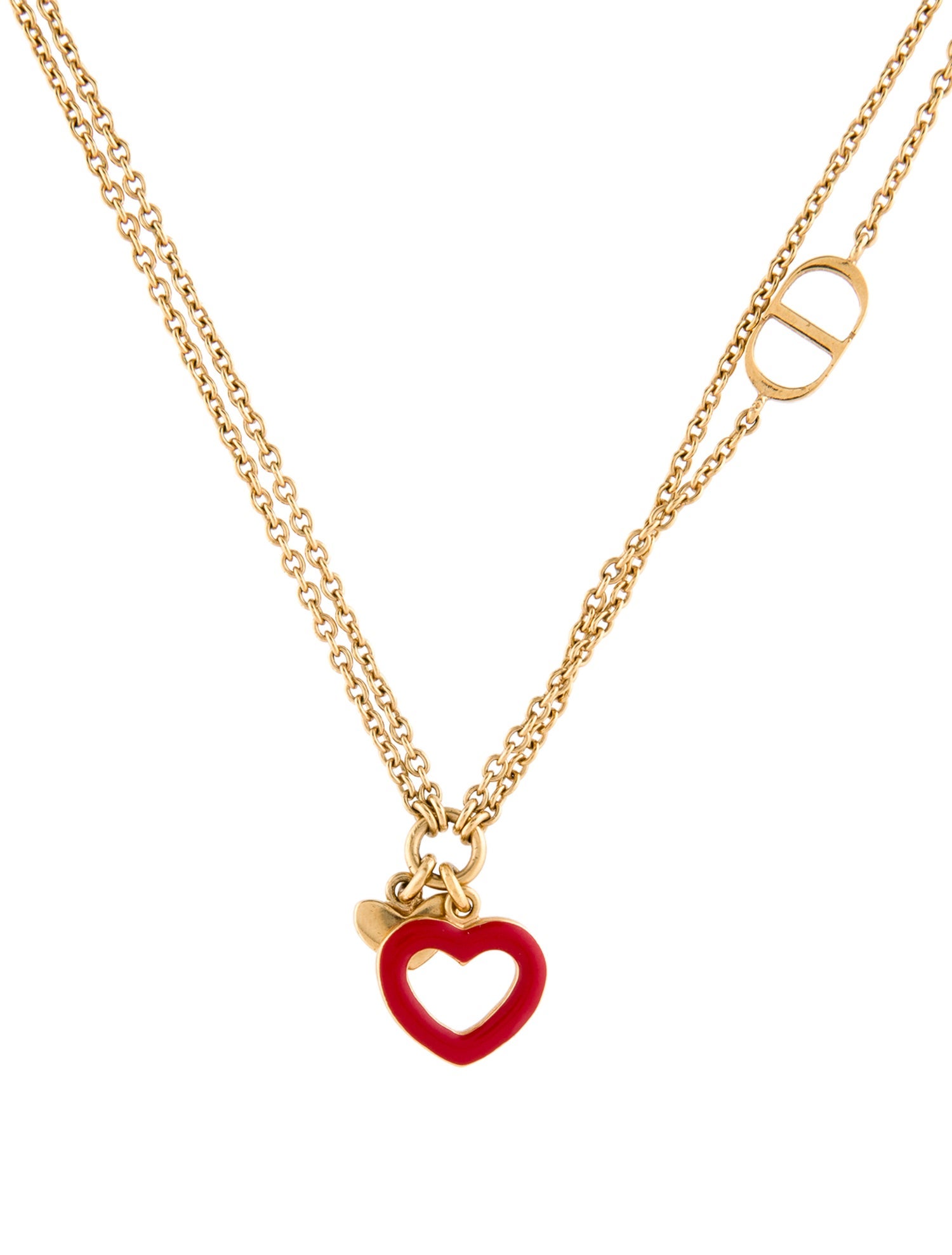 Christian Dior Enamel Heart CD Pendant Necklace