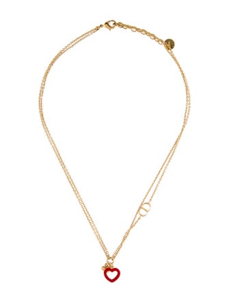 Christian Dior Enamel Heart CD Pendant Necklace